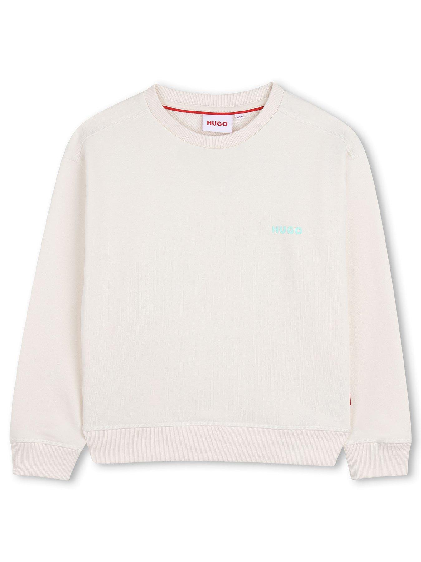HUGO Boys Back Print Sweat Top, Off White, Size 8 Years