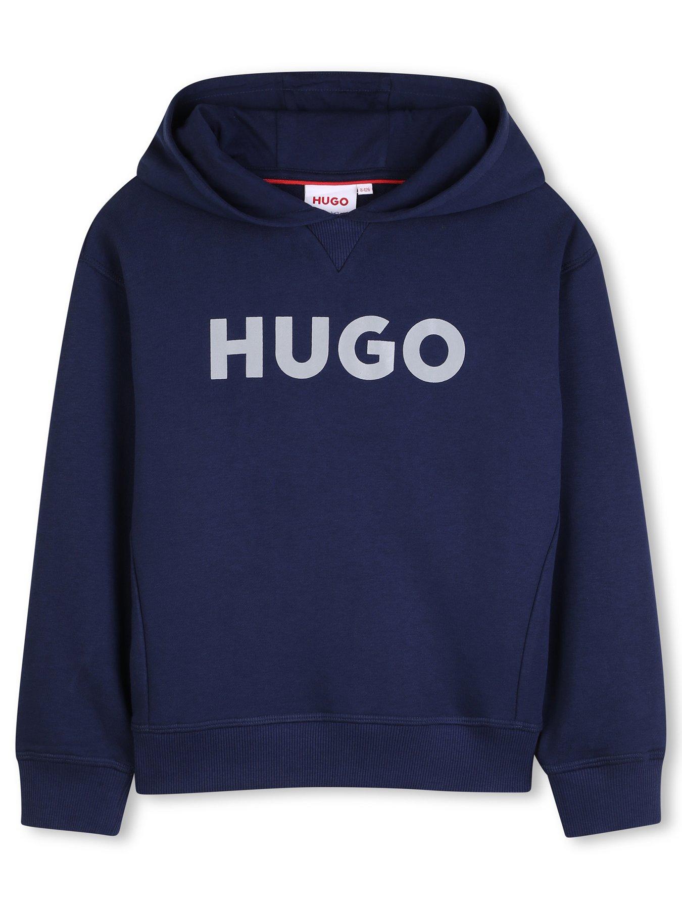 HUGO Boys Logo Hoodie, Navy, Size 12 Years