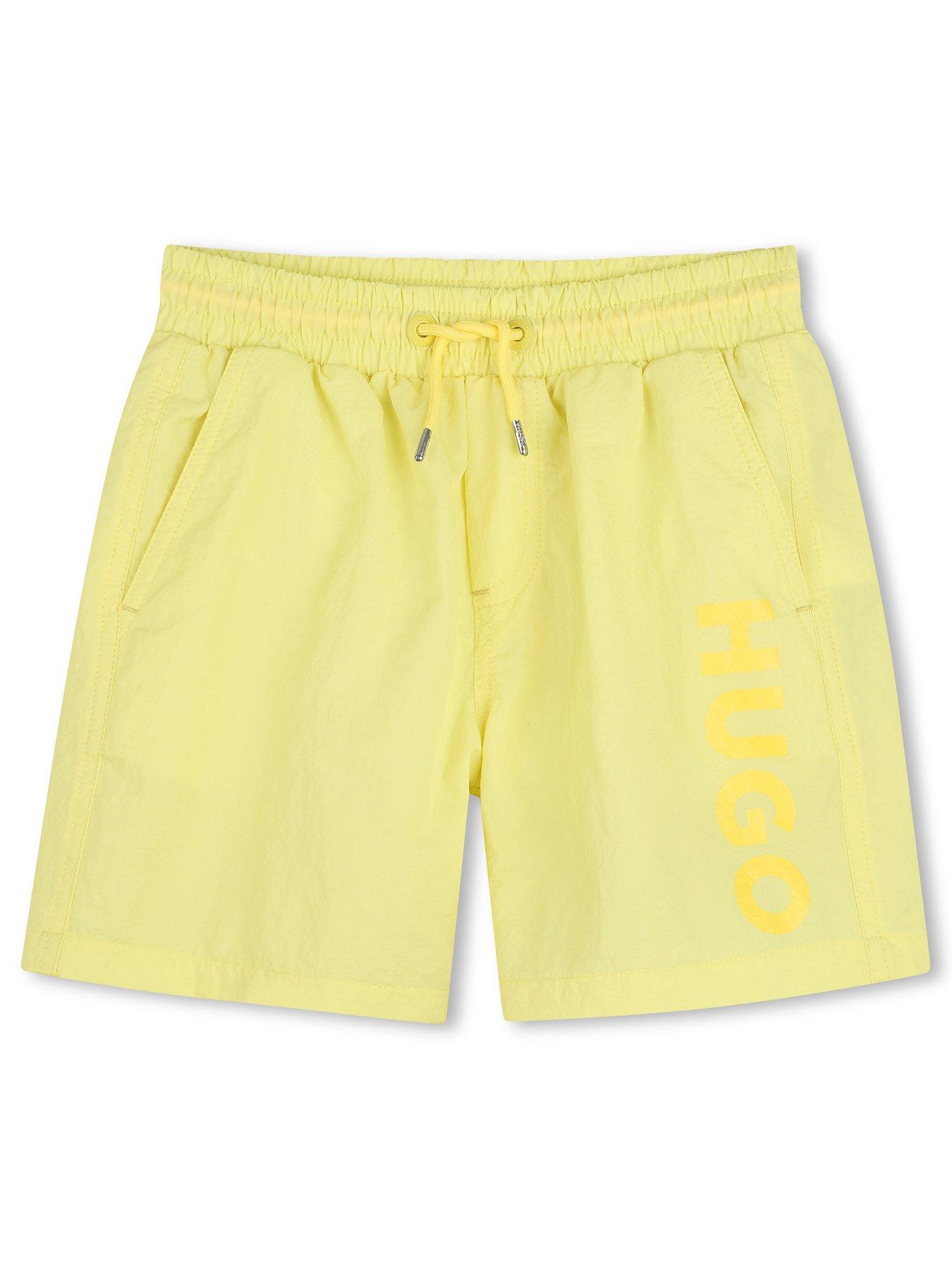 HUGO Boys Logo Swim Shorts, Yellow, Size Age: 14 Years