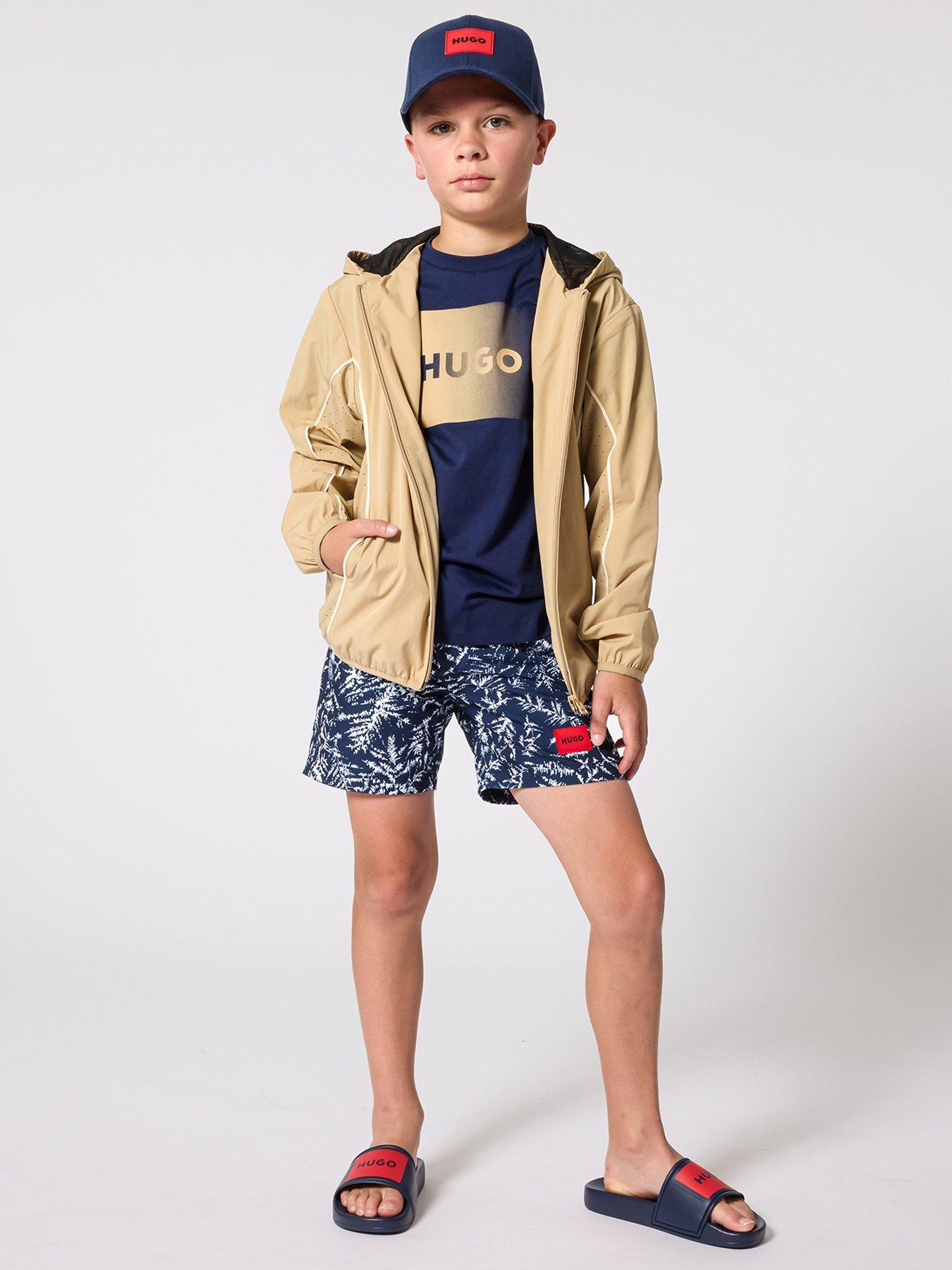 HUGO Boys Logo Short Sleeve T-shirt, Navy, Size 8 Years