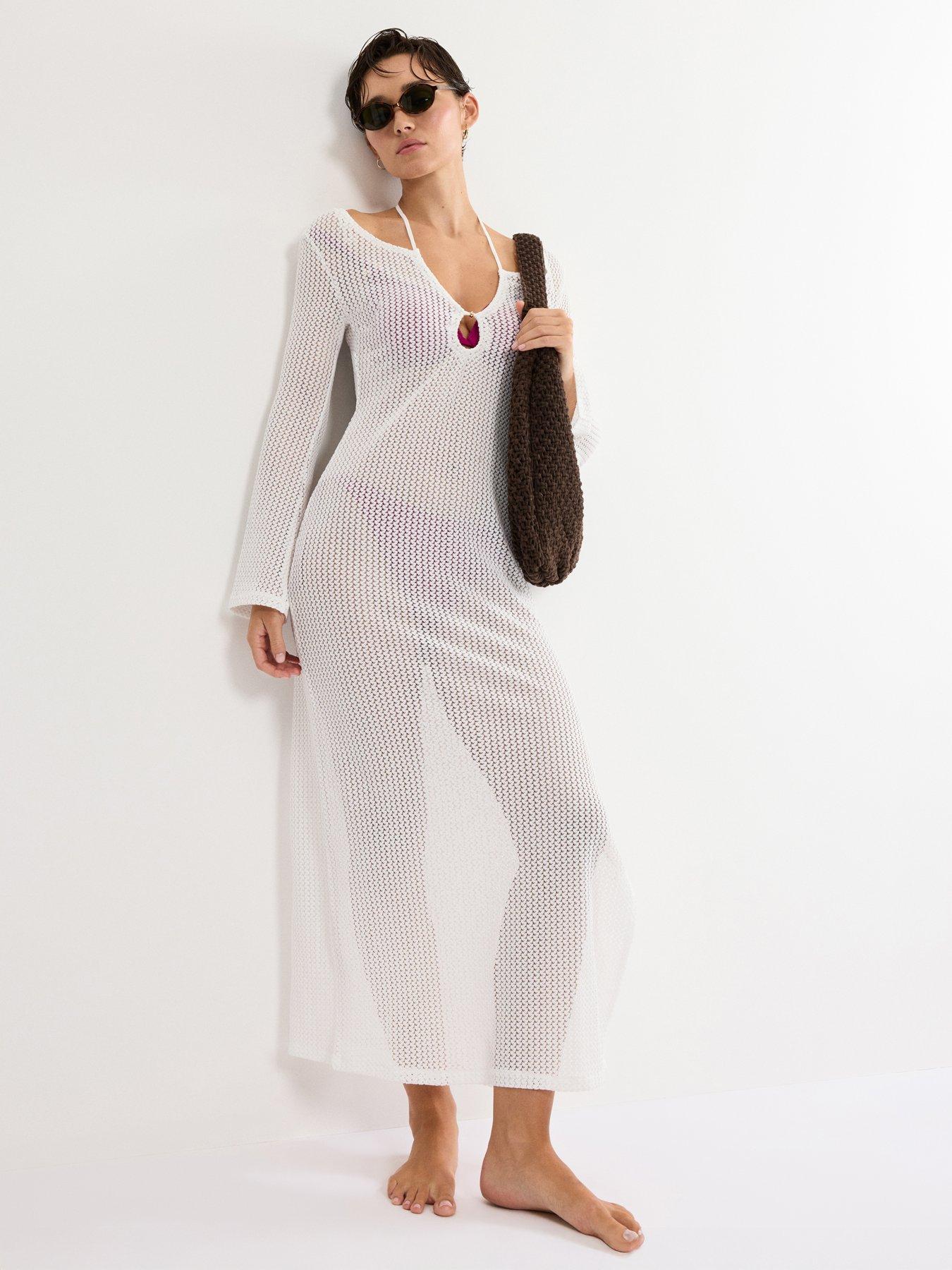 Triumph Beach Mywear Crochet Long Dress Lsl-silk White