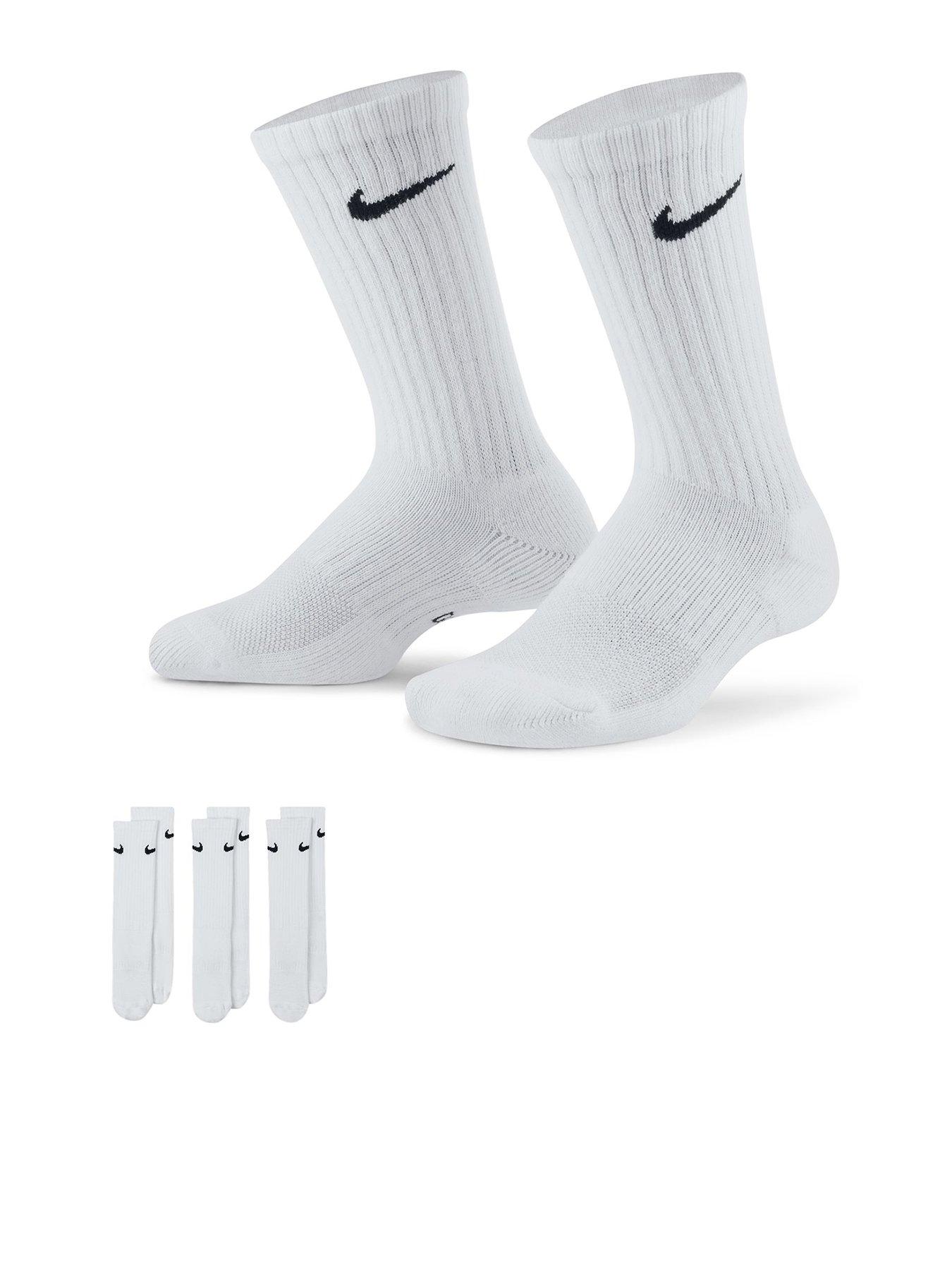 Image 1 of 6 of Nike Older Kids Everyday Cushioned Crew Socks (3 Pair) - White/Black