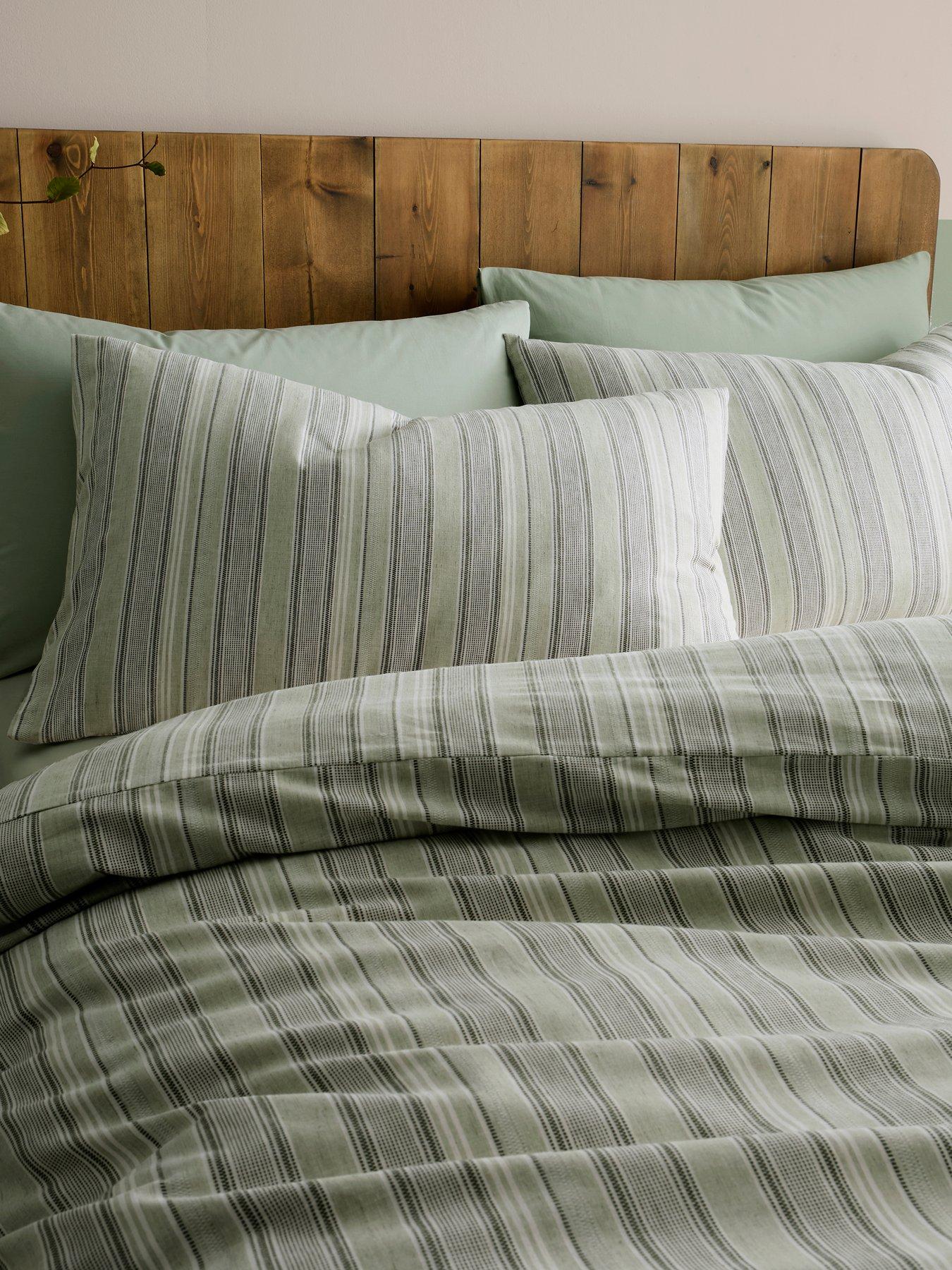 Image 3 of 3 of Appletree Yarn Dyed Woven Wide Stripe Duvet Cover Set in Green
