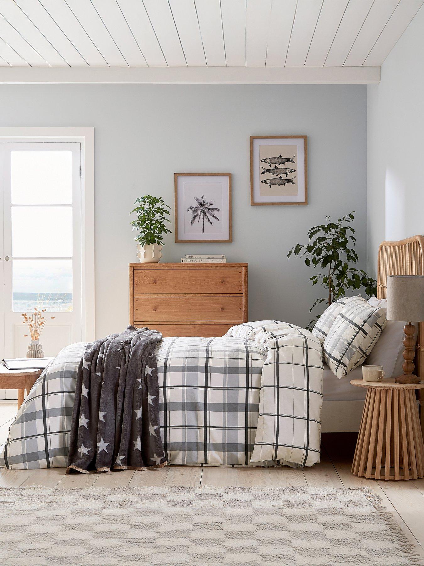 Helena Springfield Hudson Check Brushed Cotton Cover Set 100% Cotton Charcoal  &  Linen