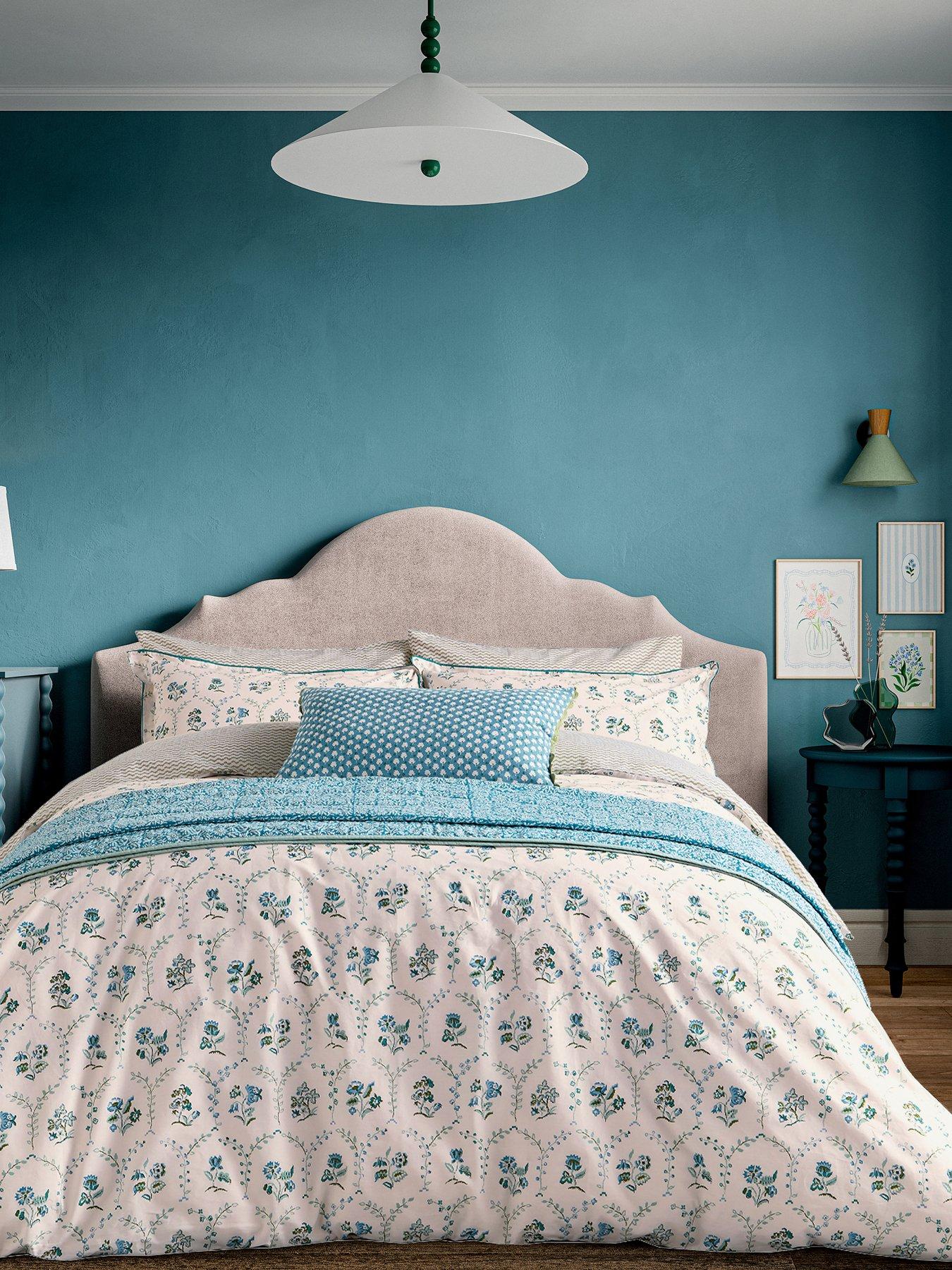 Land & Shore Ellas Cross-Stitch Cover Set 100% Cotton Green