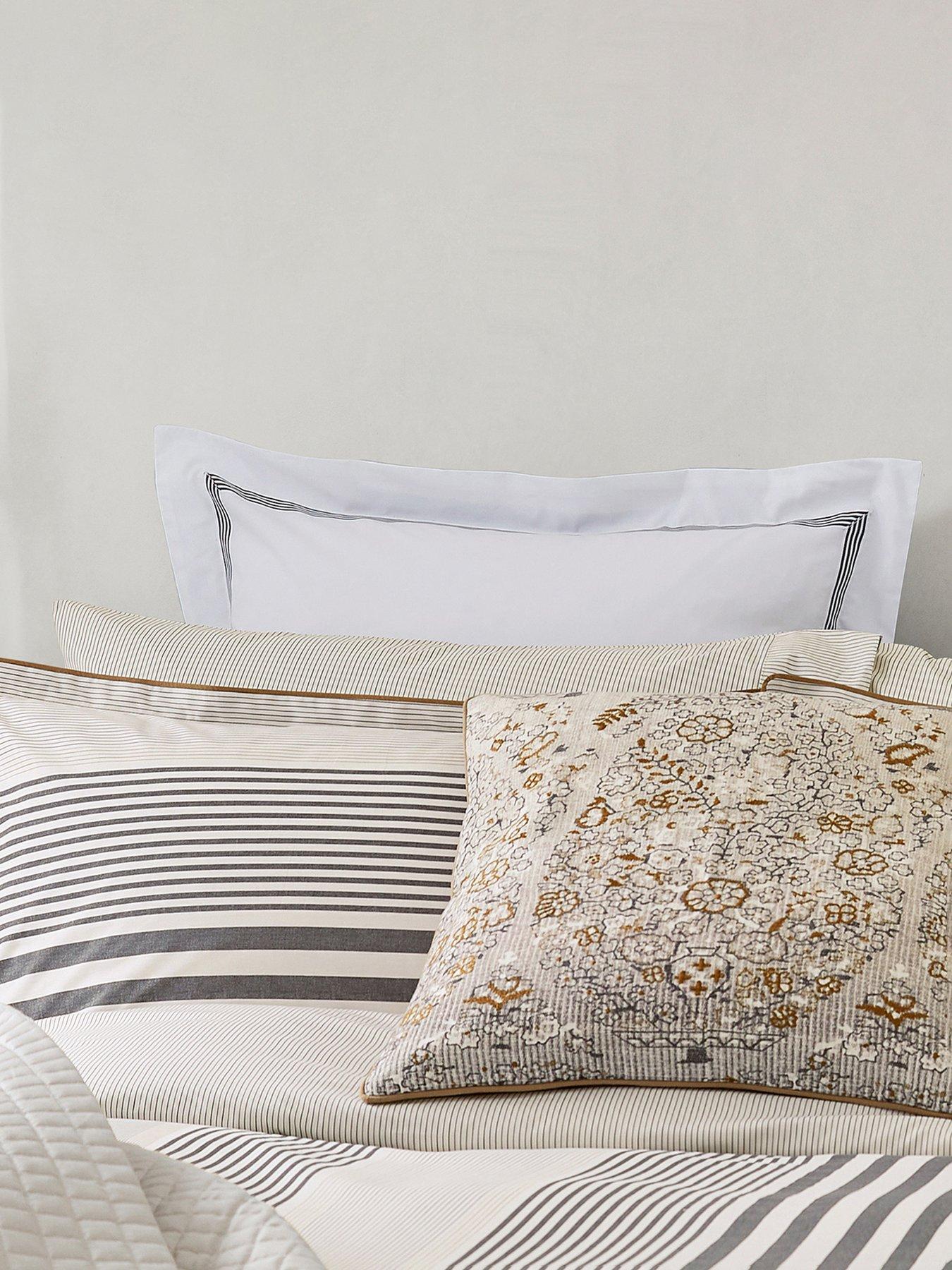 Bedeck of Belfast Alba 100% Cotton Standard Pillow Case Pairs Charcoal  &  Tan