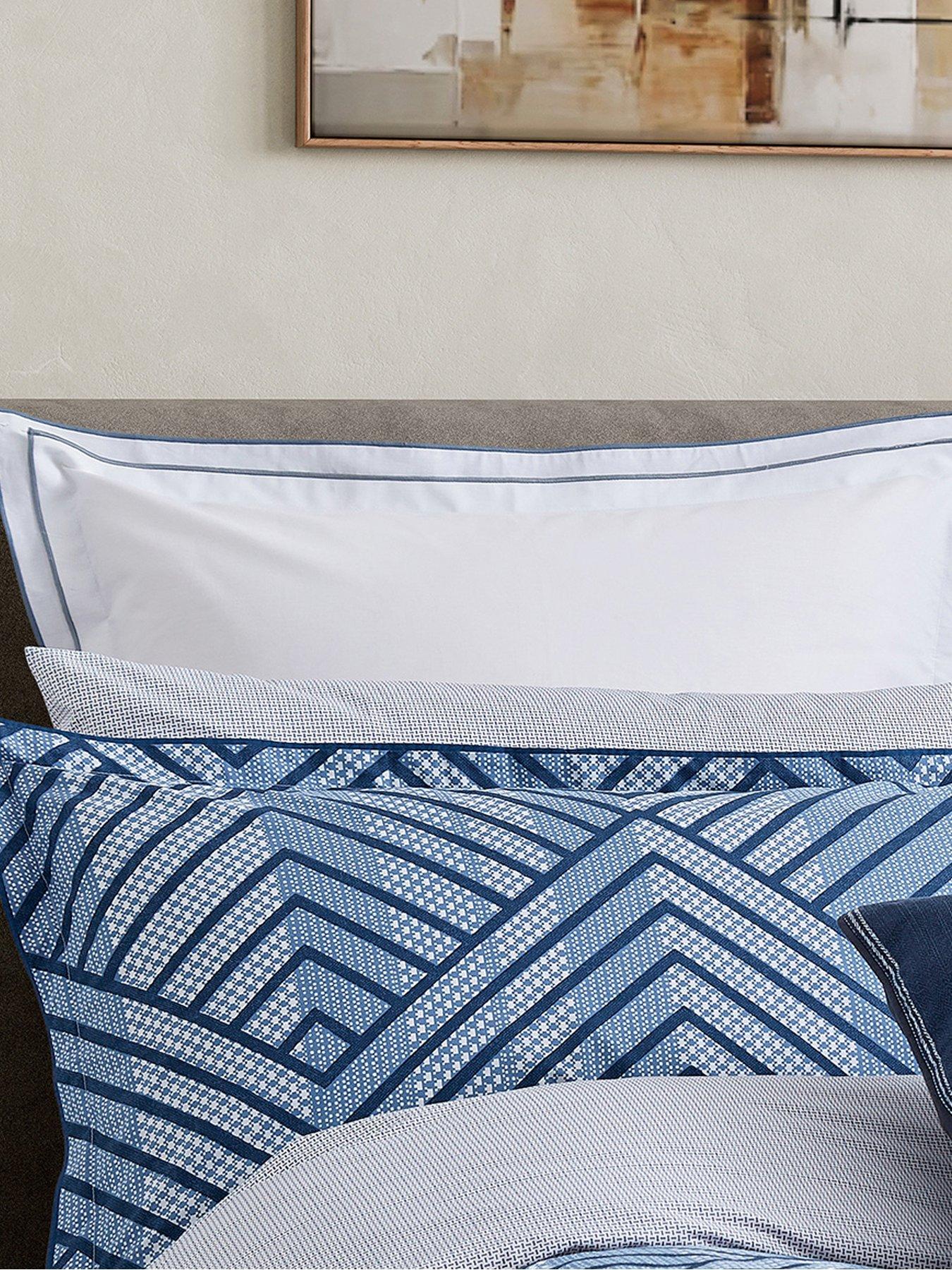 Bedeck of Belfast Kayah/Liyana 100% Cotton Pillow Case Pairs Square Indigo  &  Charcoal