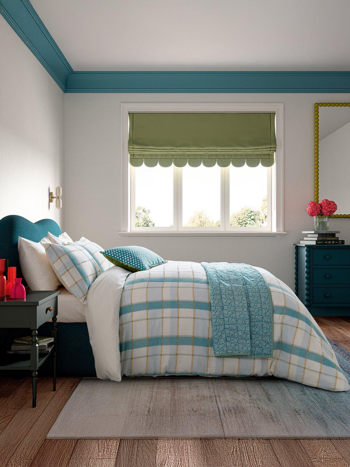 Land & Shore Rathlin Check Cover Set 100% Cotton Green