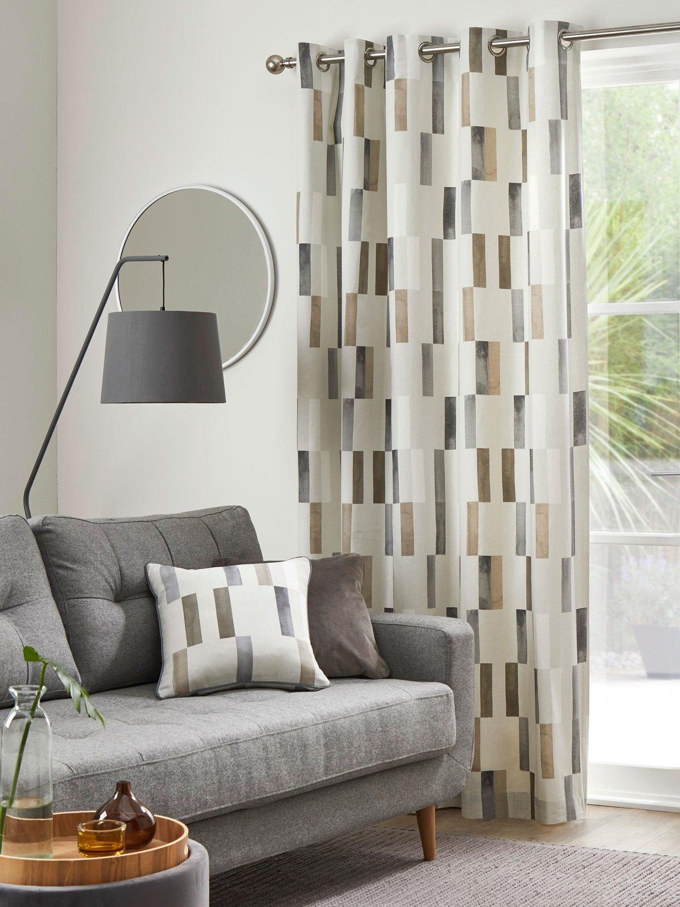 Image 1 of 4 of Fusion Oakland 100% Cotton Block Print Lined Eyelet Curtains