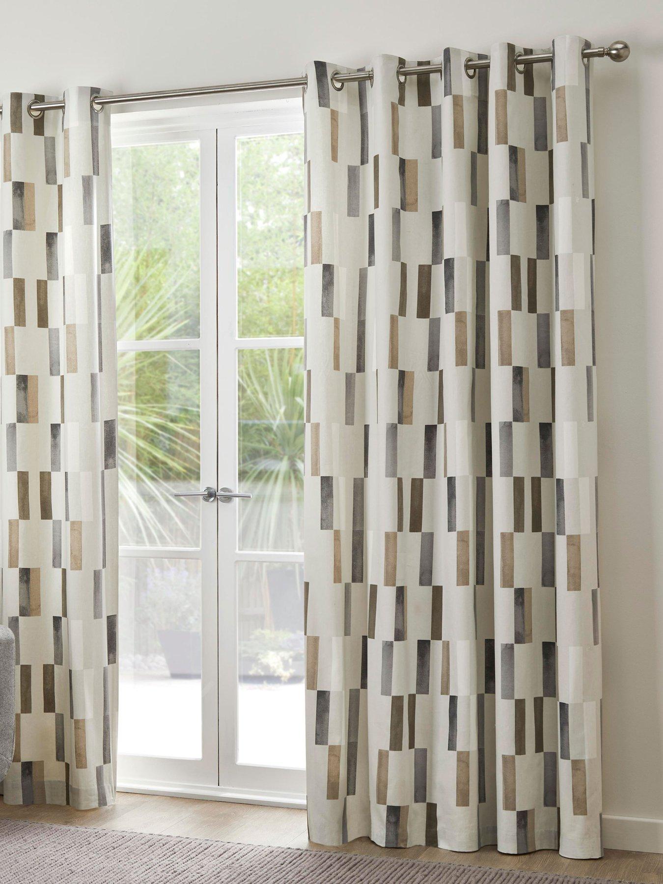 Image 4 of 4 of Fusion Oakland 100% Cotton Block Print Lined Eyelet Curtains