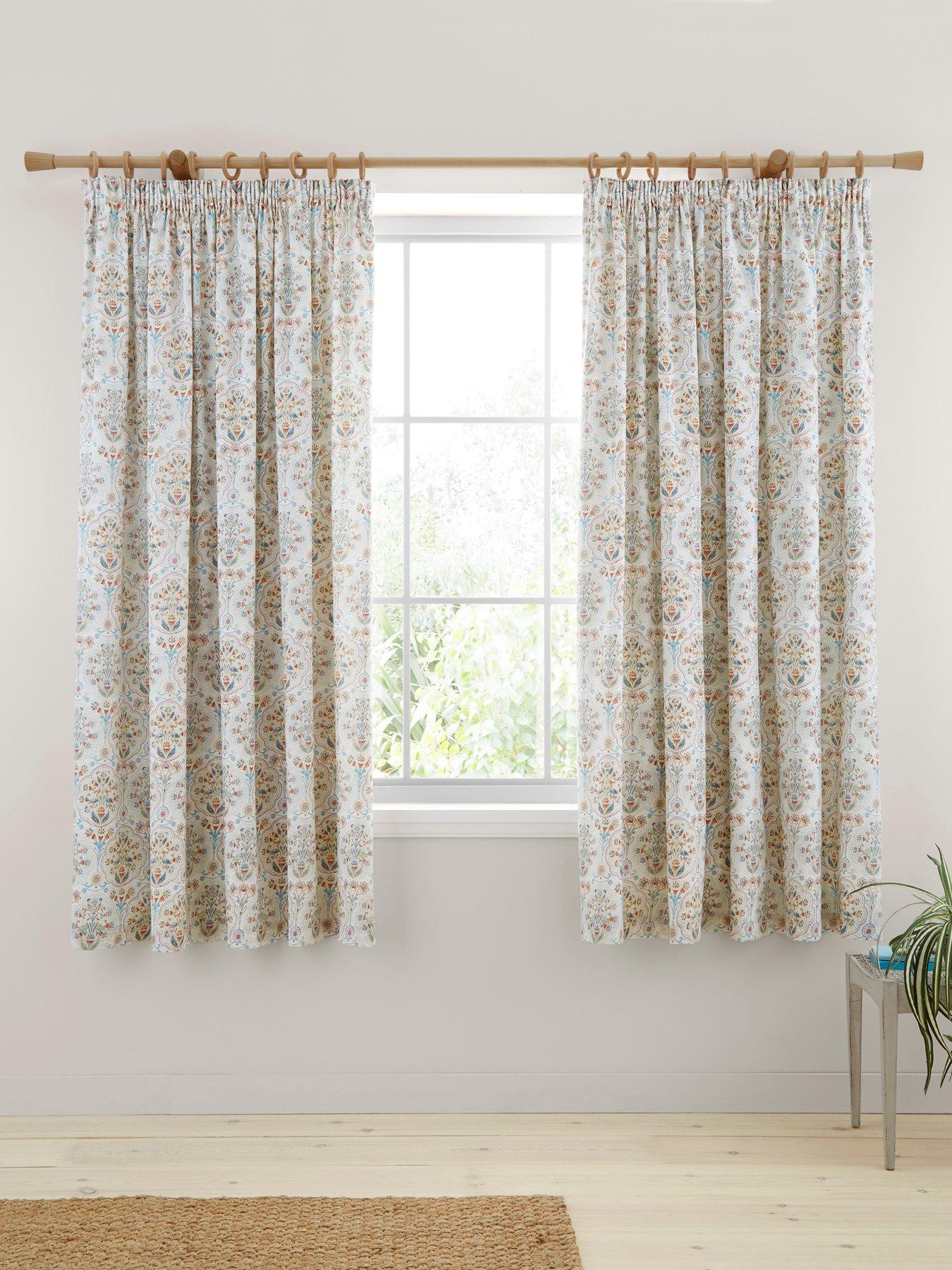 Image 1 of 4 of Dreams & Drapes Edena Decorative Floral Pencil Pleat Curtains In Natural 66" Width X 72" Drop (168 X 183cm)