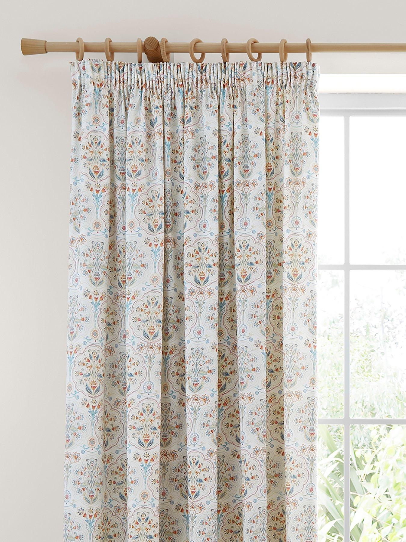Image 2 of 4 of Dreams & Drapes Edena Decorative Floral Pencil Pleat Curtains In Natural 66" Width X 72" Drop (168 X 183cm)