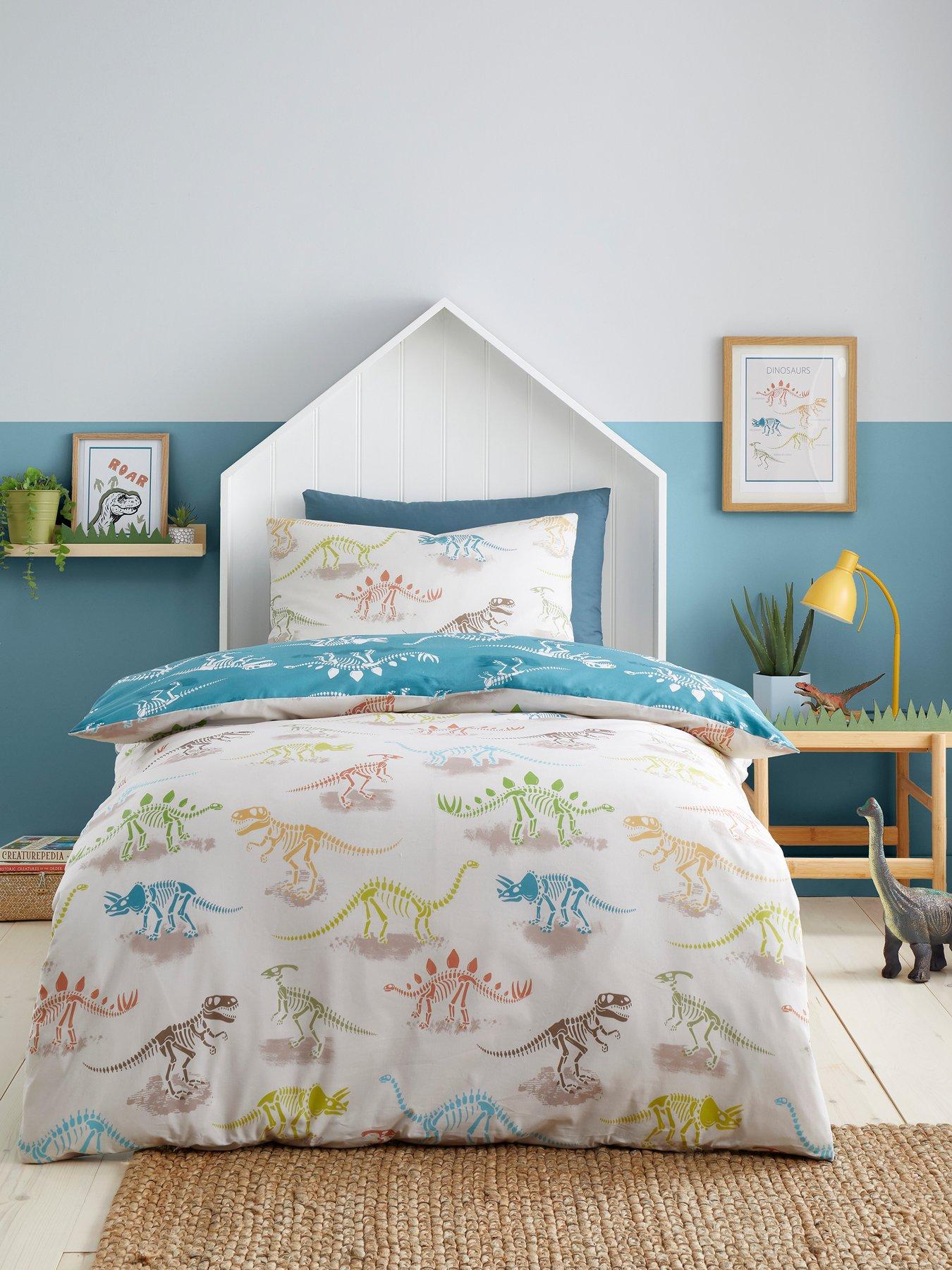 Bedlam: Skeleton Dino Duvet Cover Set in Natural
