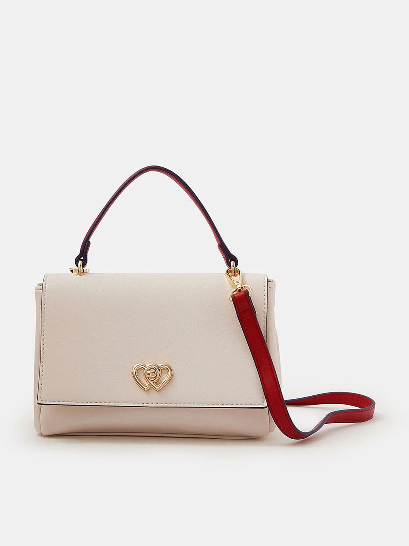 Accessorize Double Heart Crossbody Handbag - Cream