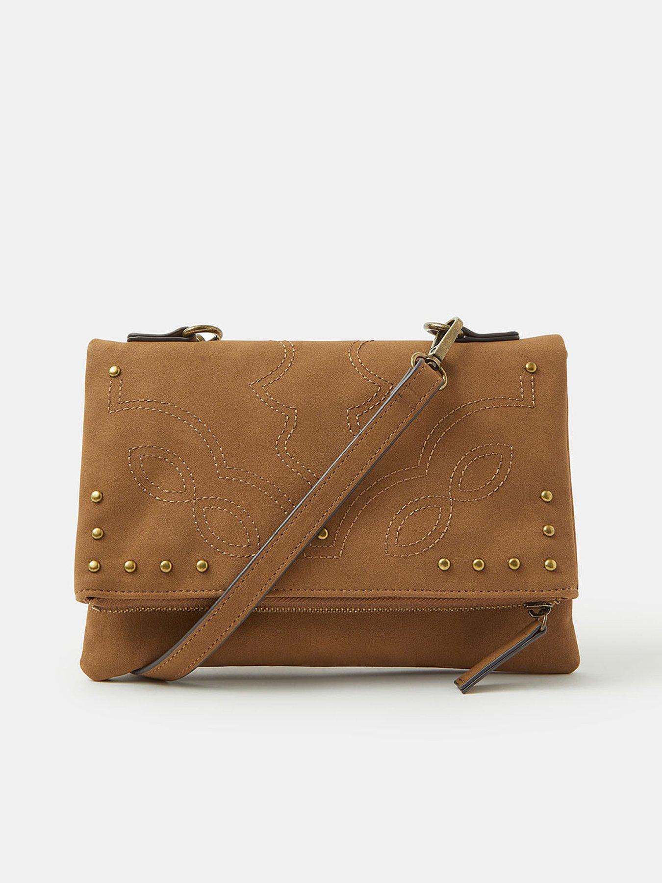 Accessorize Fold Over Zip Western Crossbody Bag - Brown