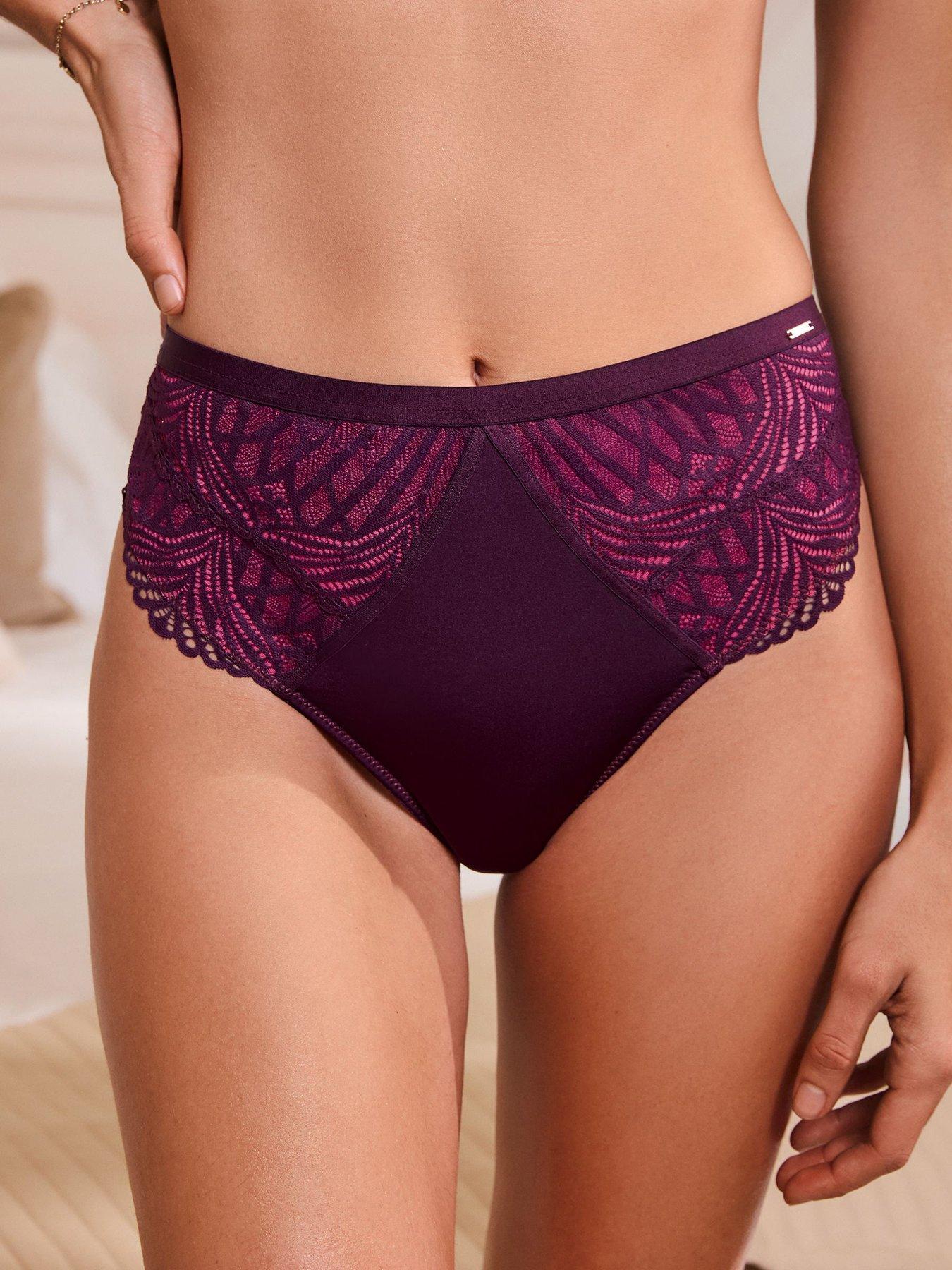 Lipsy Geo Lace High Waist Thong - Purple