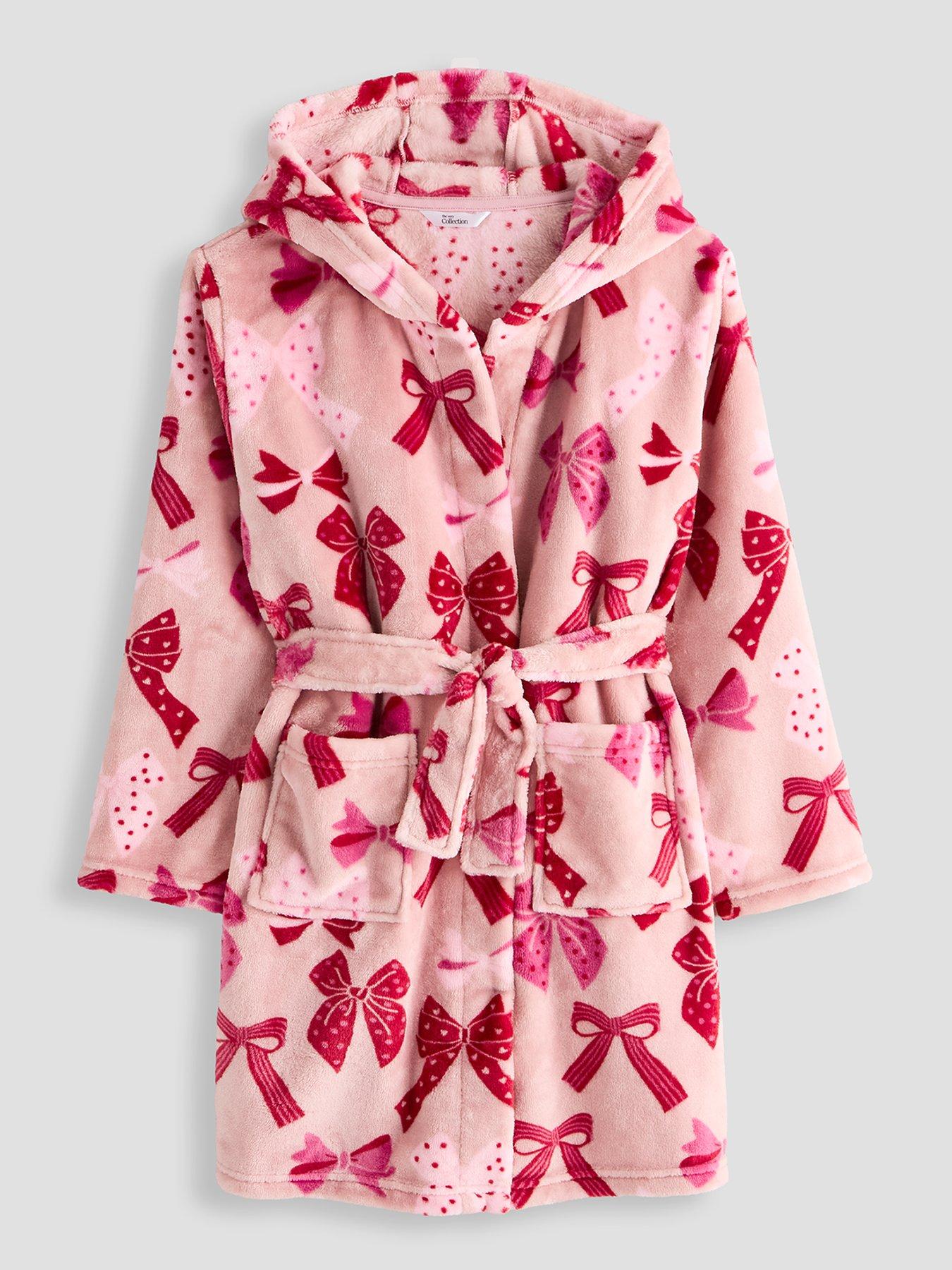 Image 1 of 4 of The Very Collection Bow Print Fleece Dressing Gown (3 - 16 Years)