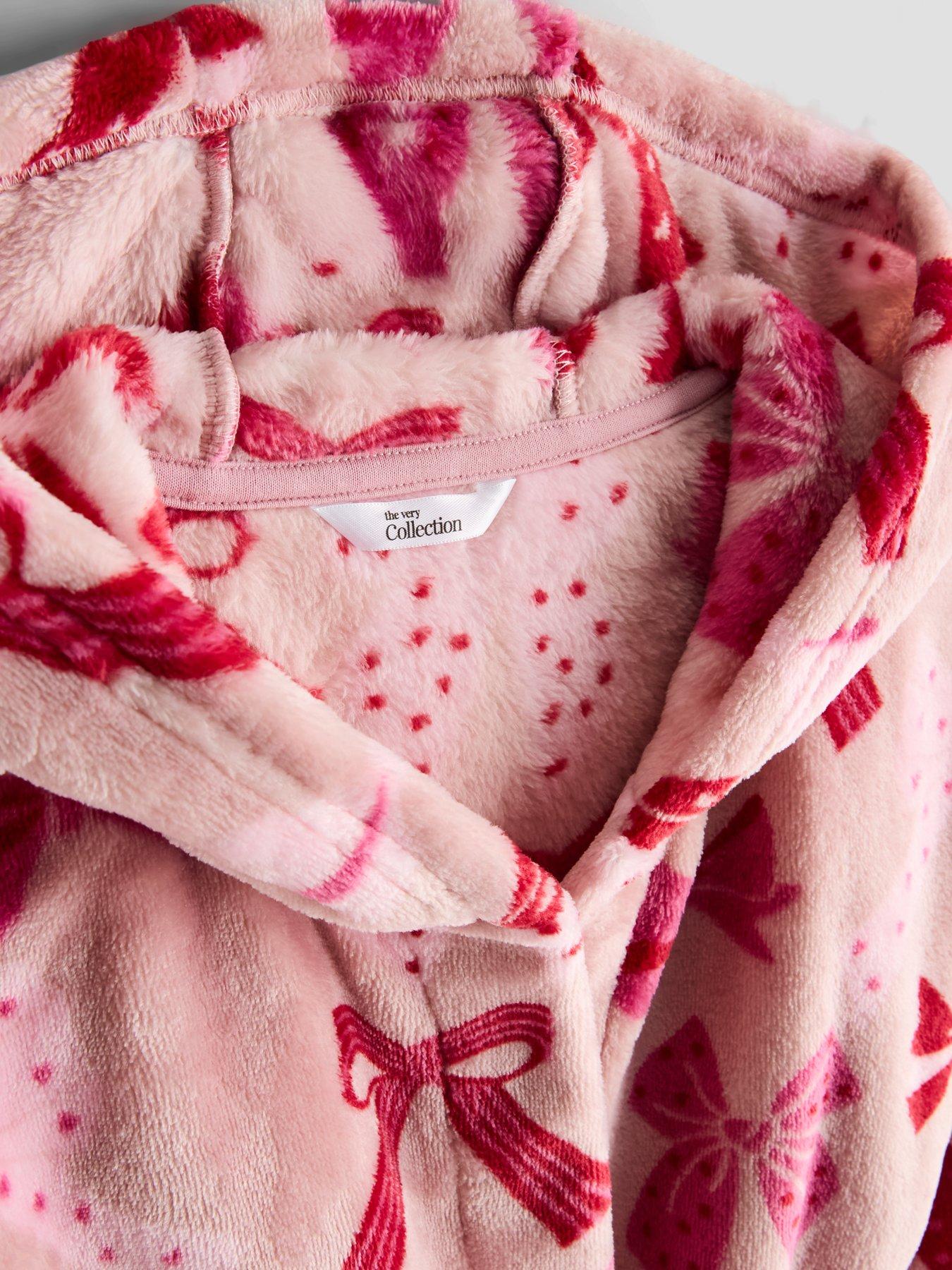 Image 3 of 4 of The Very Collection Bow Print Fleece Dressing Gown (3 - 16 Years)