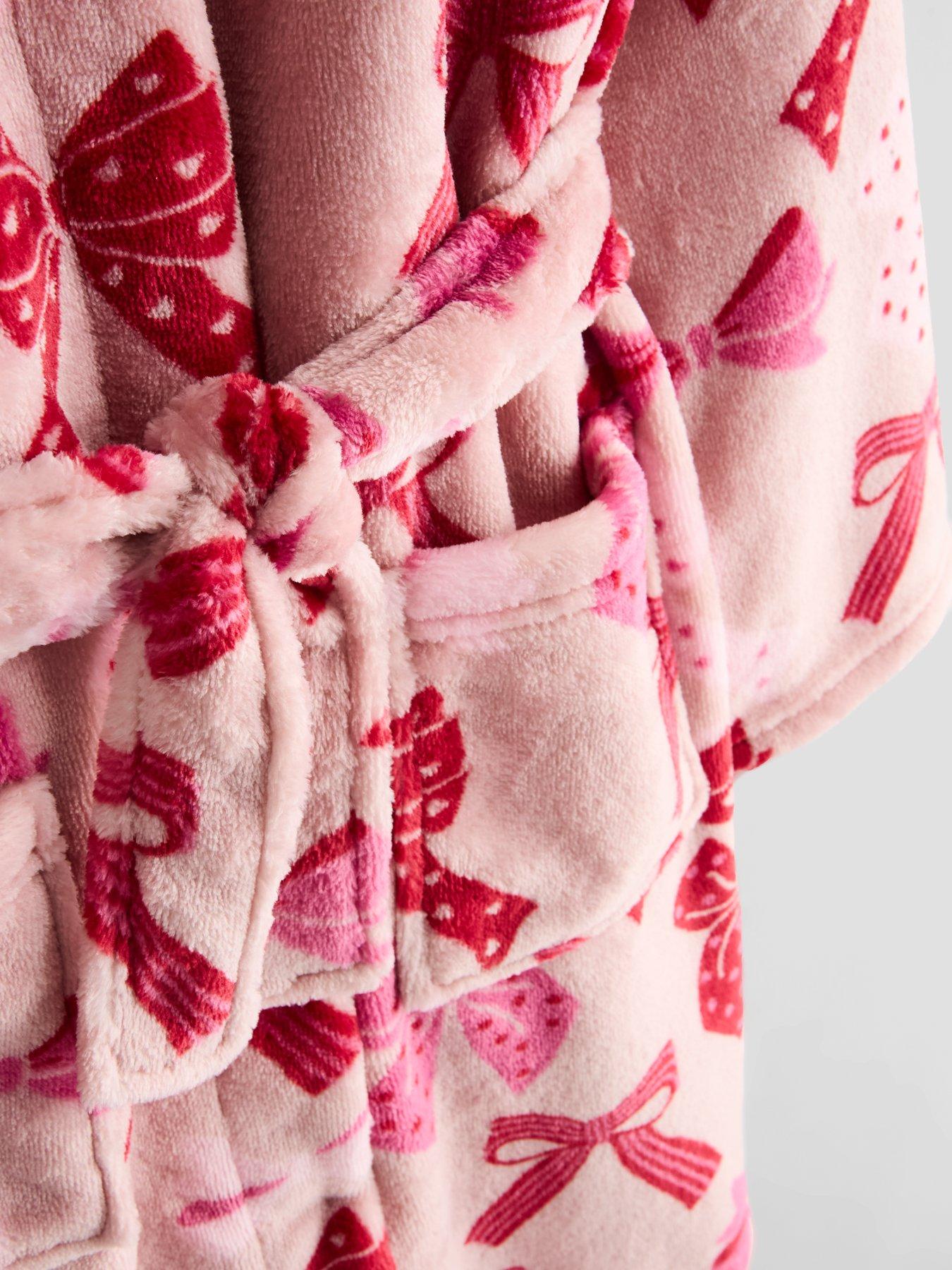 Image 4 of 4 of The Very Collection Bow Print Fleece Dressing Gown (3 - 16 Years)