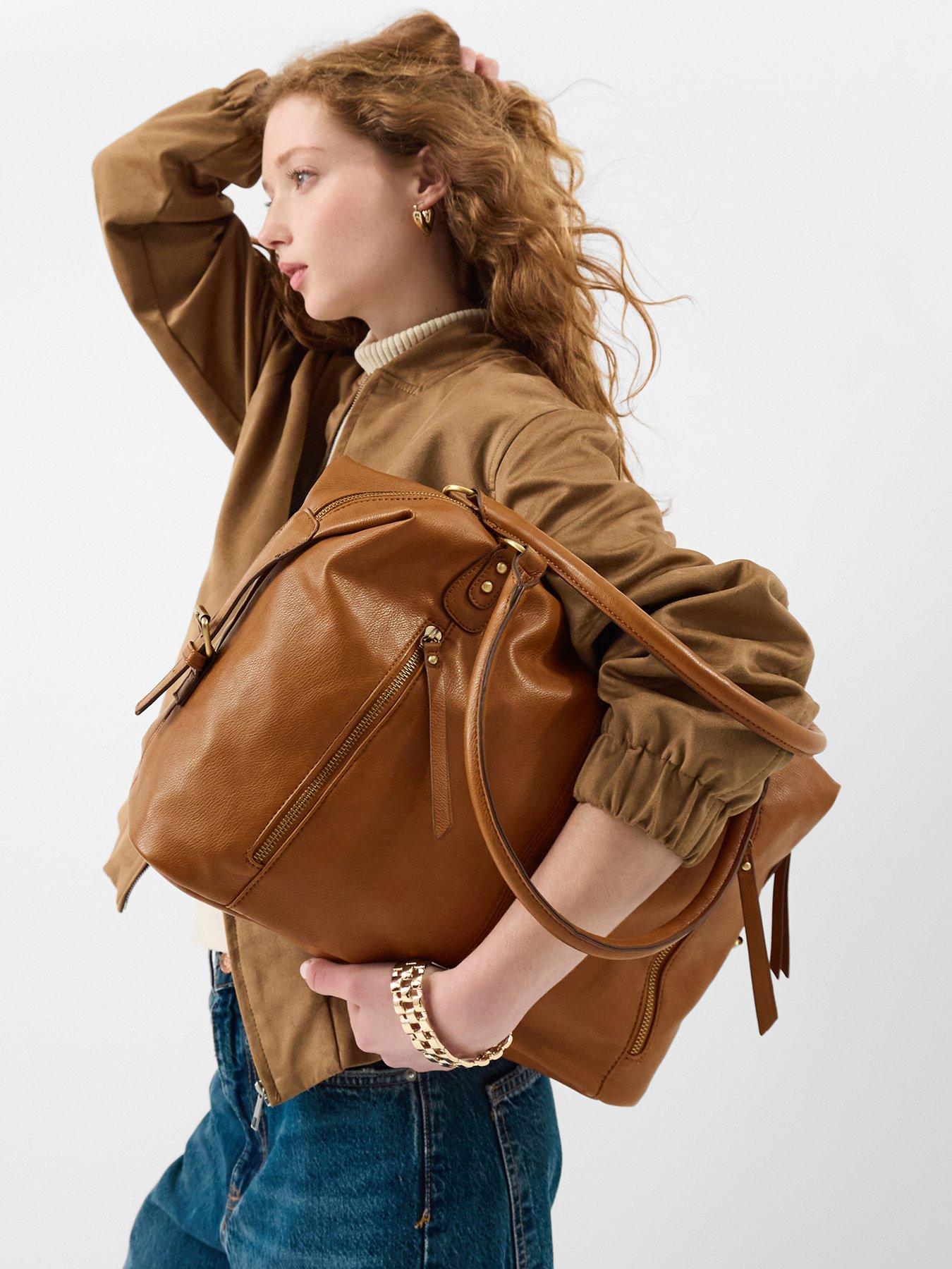 Image 2 of 5 of Accessorize Double Zip Front Shoulder Bag - Brown