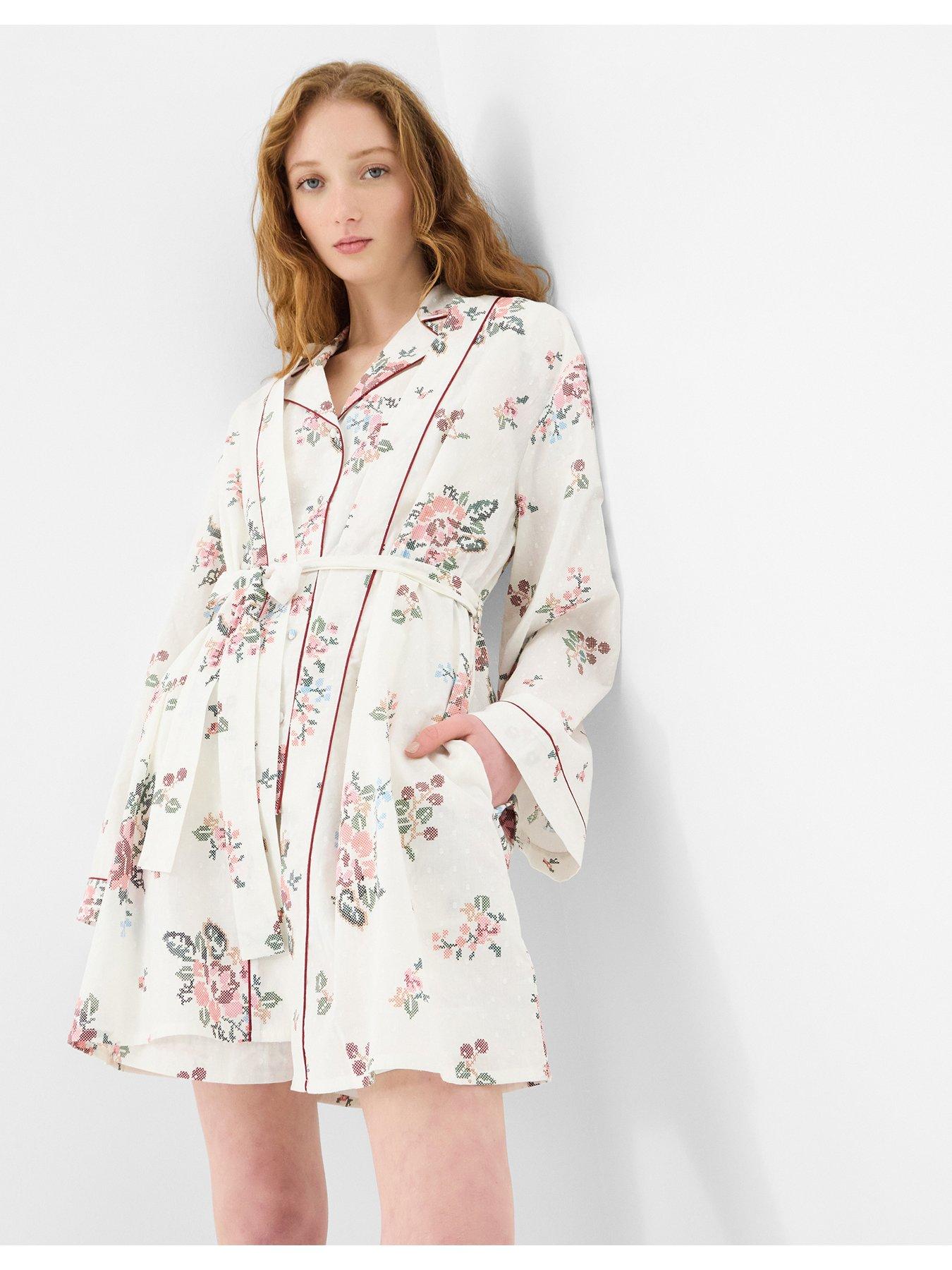 Accessorize Floral Print Short Dressing Gown - Cream
