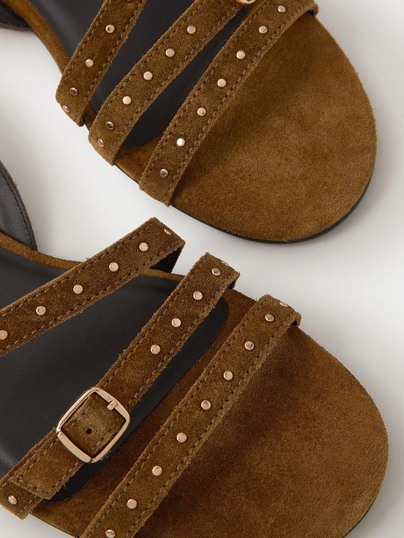 Image 3 of 4 of Accessorize Stud Suede Strappy Sandals - Green Khaki