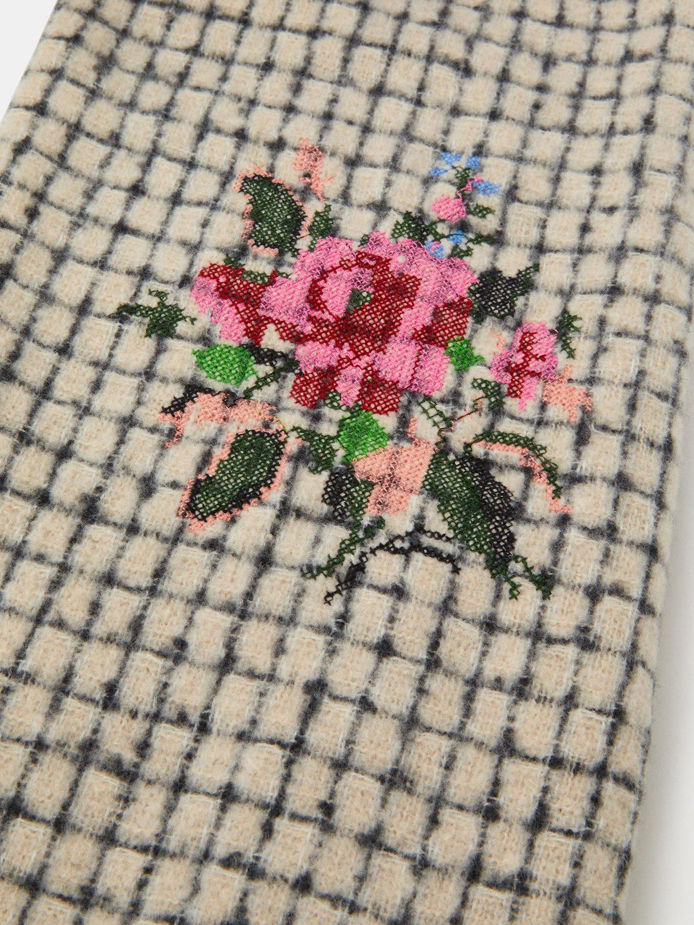 Image 2 of 2 of Accessorize Floral Check Print Blanket Scarf - Multi