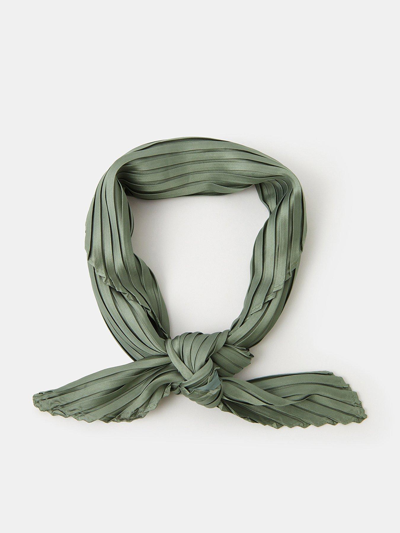 Image 1 of 3 of Accessorize Pleated Square Satin Scarf - Green
