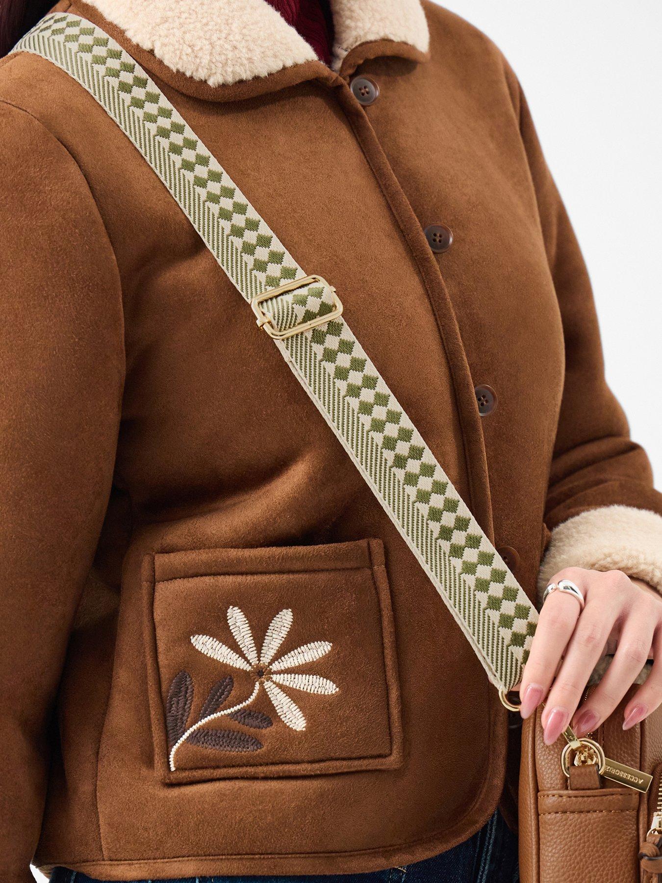 Image 2 of 3 of Accessorize Checkerboard Stripe Bag Strap - Green