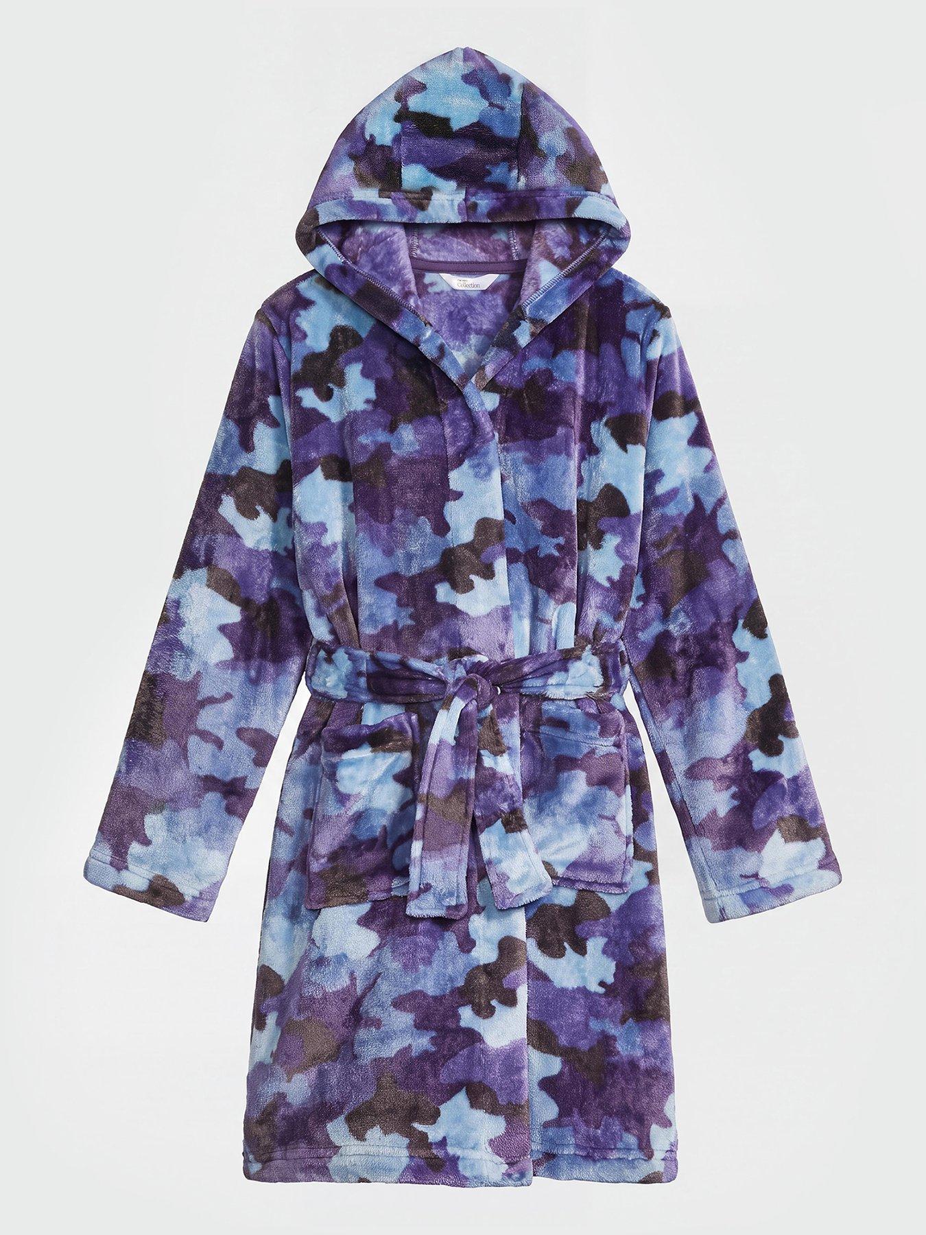 Image 1 of 3 of The Very Collection Boys Camo Fleece Hooded Tie Belt Dressing Gown - Blue