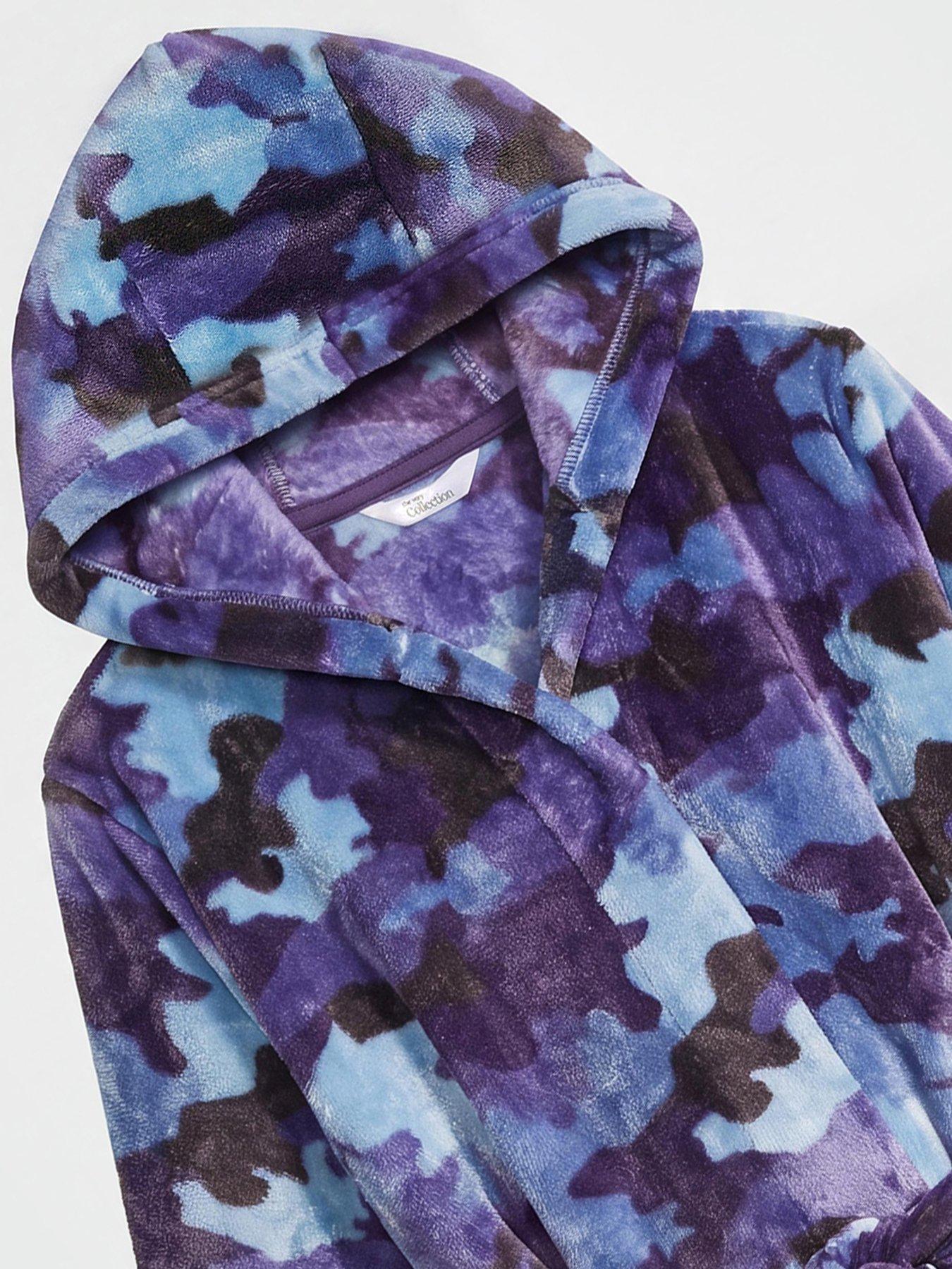 Image 3 of 3 of The Very Collection Boys Camo Fleece Hooded Tie Belt Dressing Gown - Blue