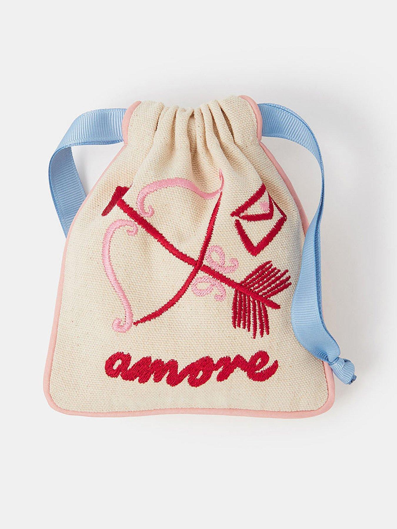 Accessorize Cupid Embroidered Drawstring Pouch - Cream