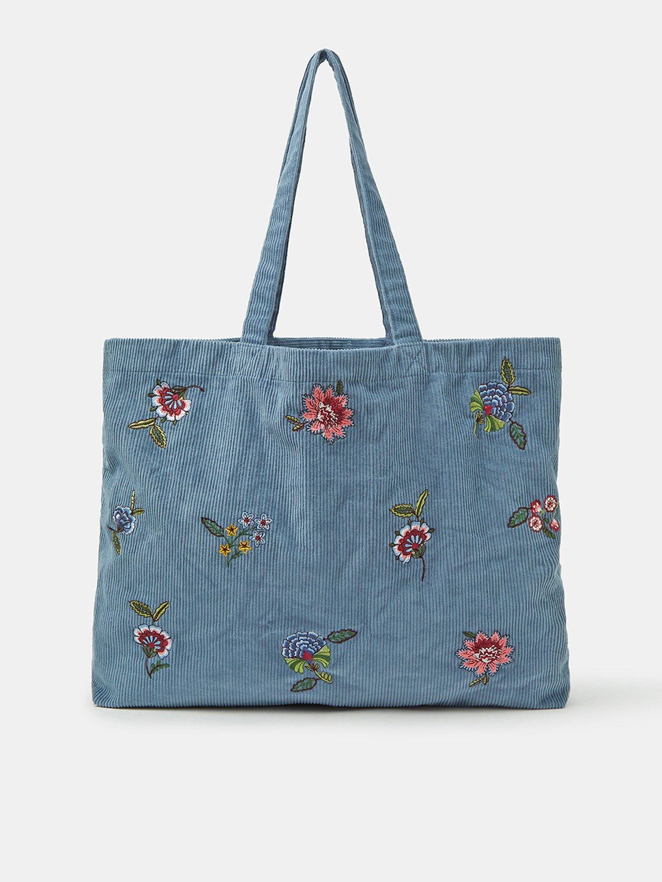 Accessorize Floral Embroidered Corduroy Shopper Bag - Blue