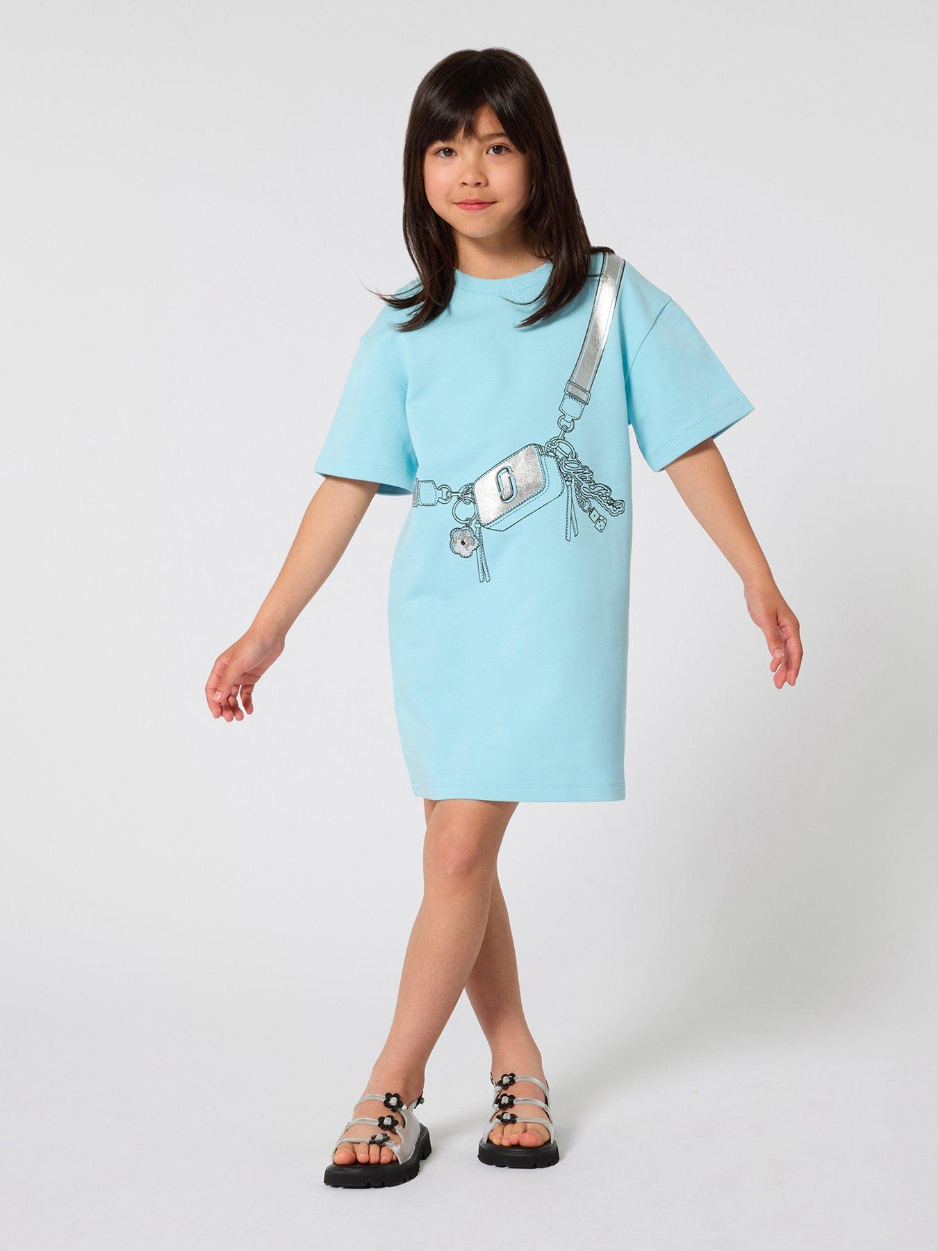 MARC JACOBS Girls Snapshot Bag Dress, Light Blue, Size 14 Years