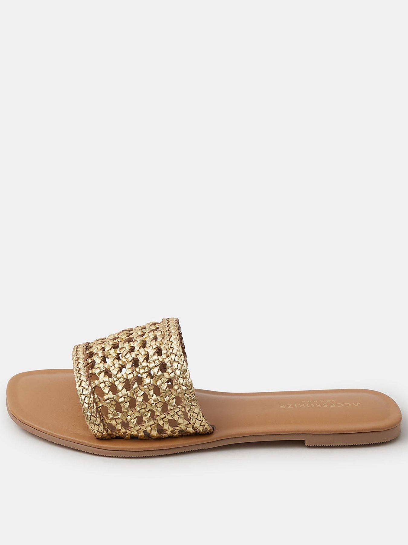 Accessorize Woven Metallic Leather Slide Sandals - Gold