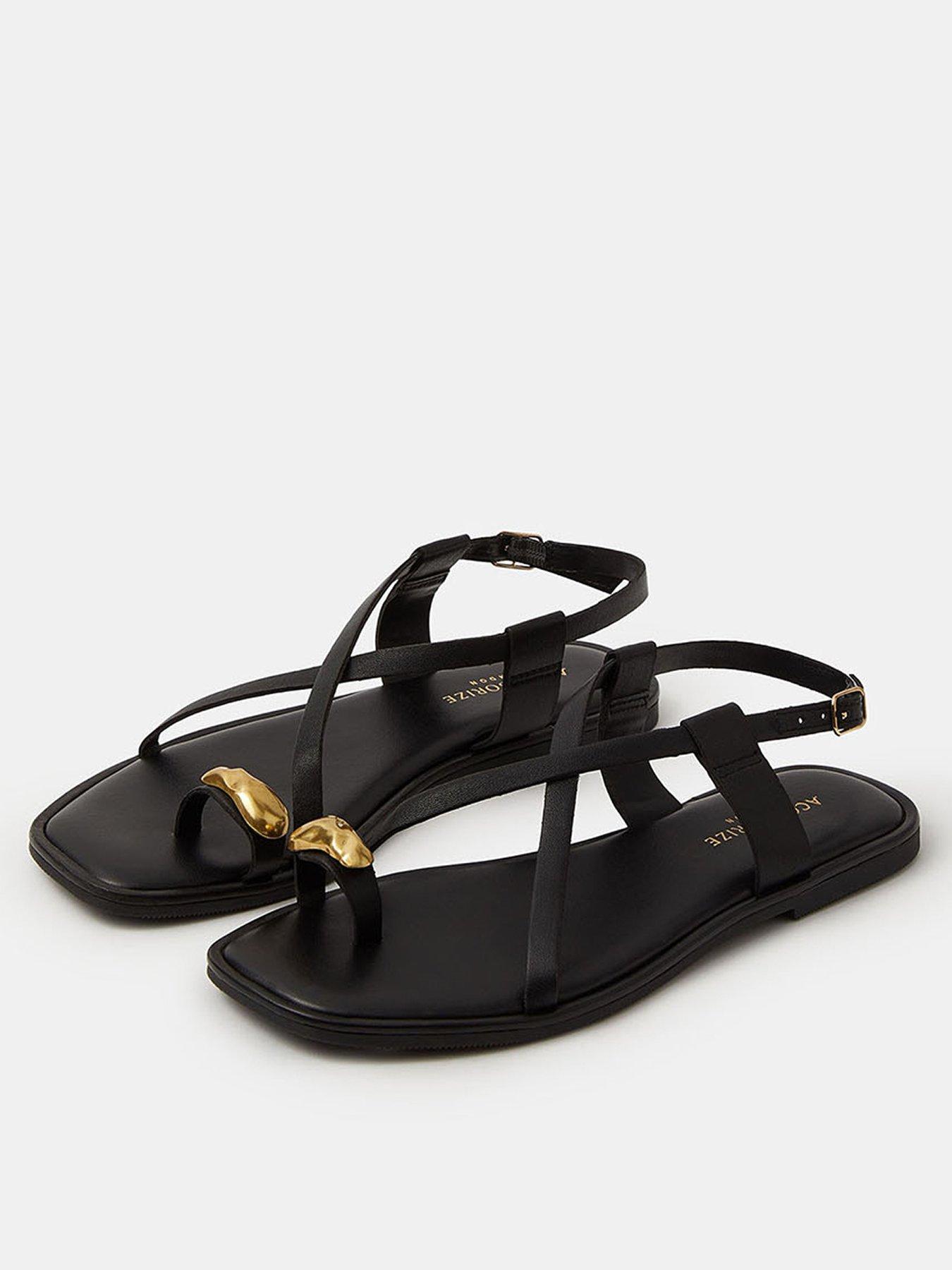 Image 2 of 5 of Accessorize Metal Toe Detail Strappy Sandals - Black