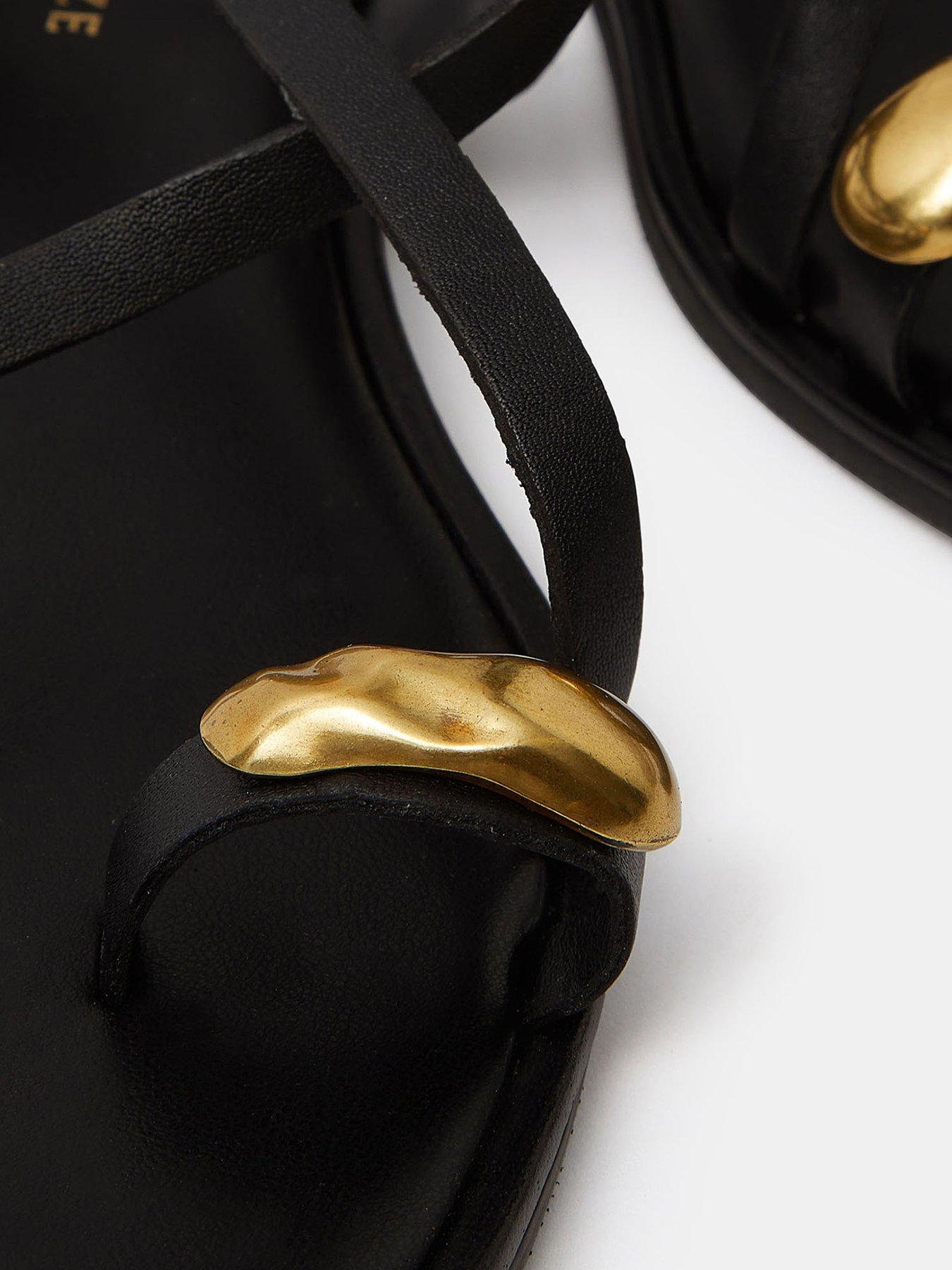 Image 3 of 5 of Accessorize Metal Toe Detail Strappy Sandals - Black