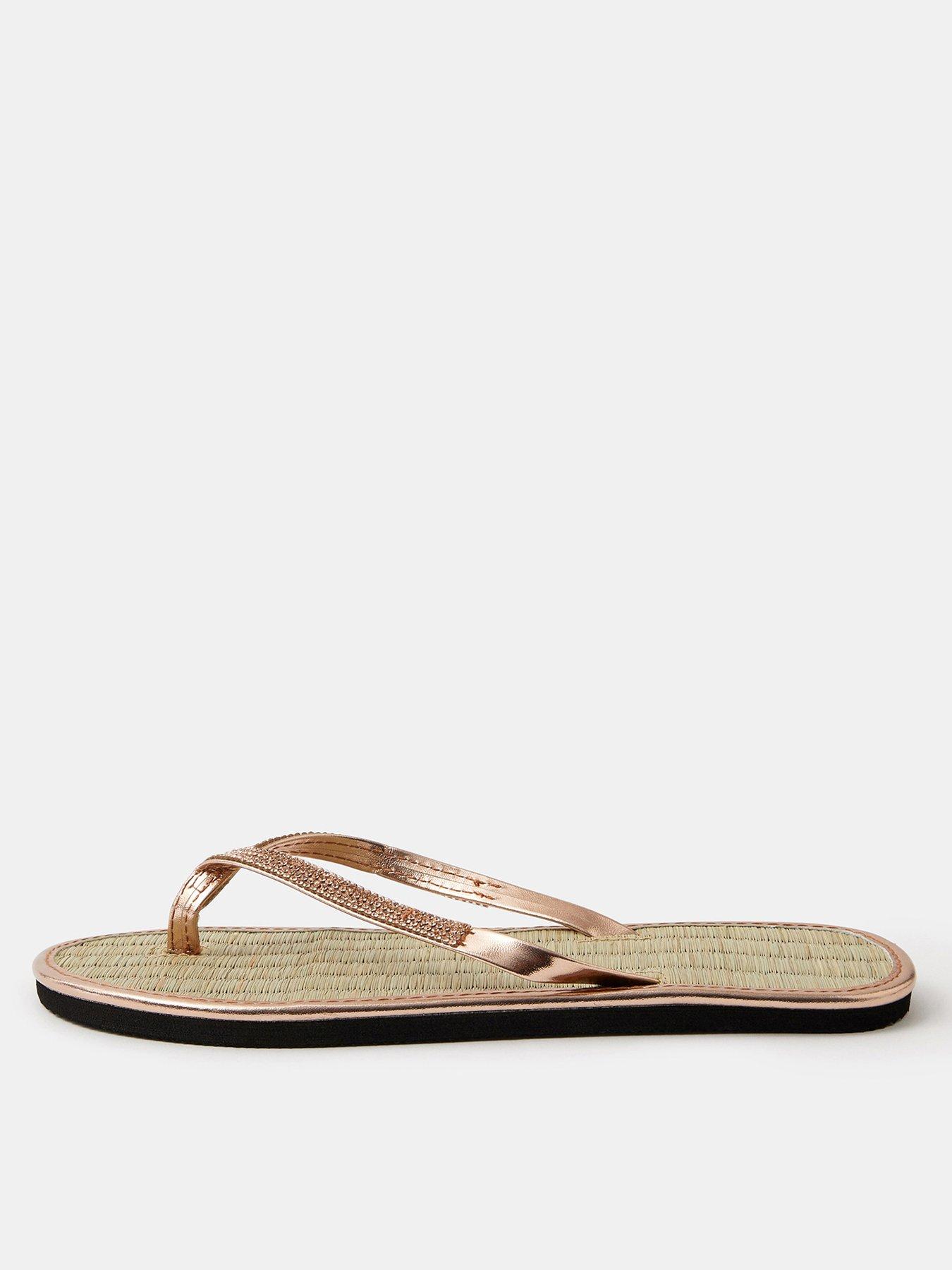 Image 1 of 4 of Accessorize Sparkle Seagrass Flip Flops - Gold