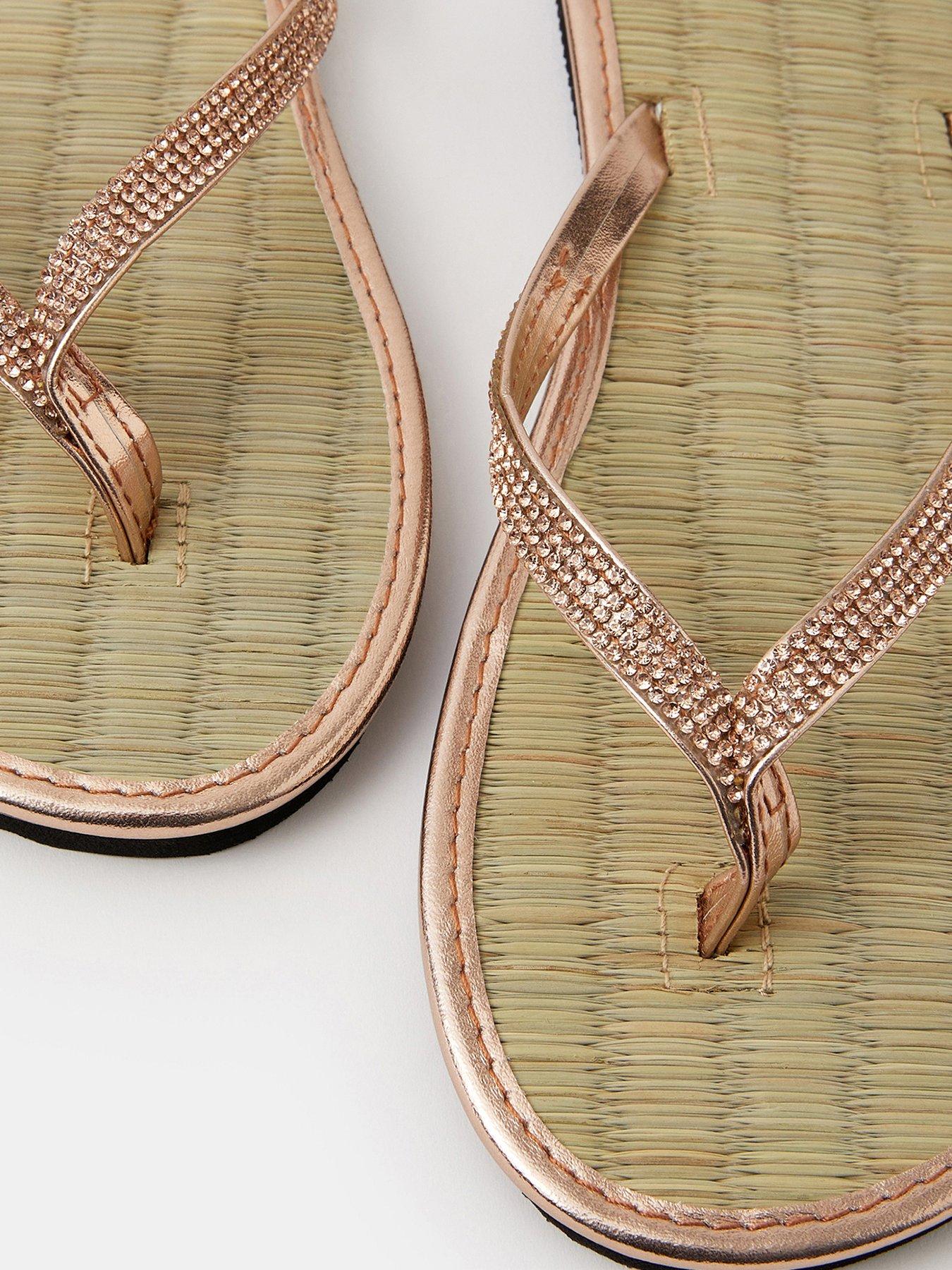 Image 3 of 4 of Accessorize Sparkle Seagrass Flip Flops - Gold