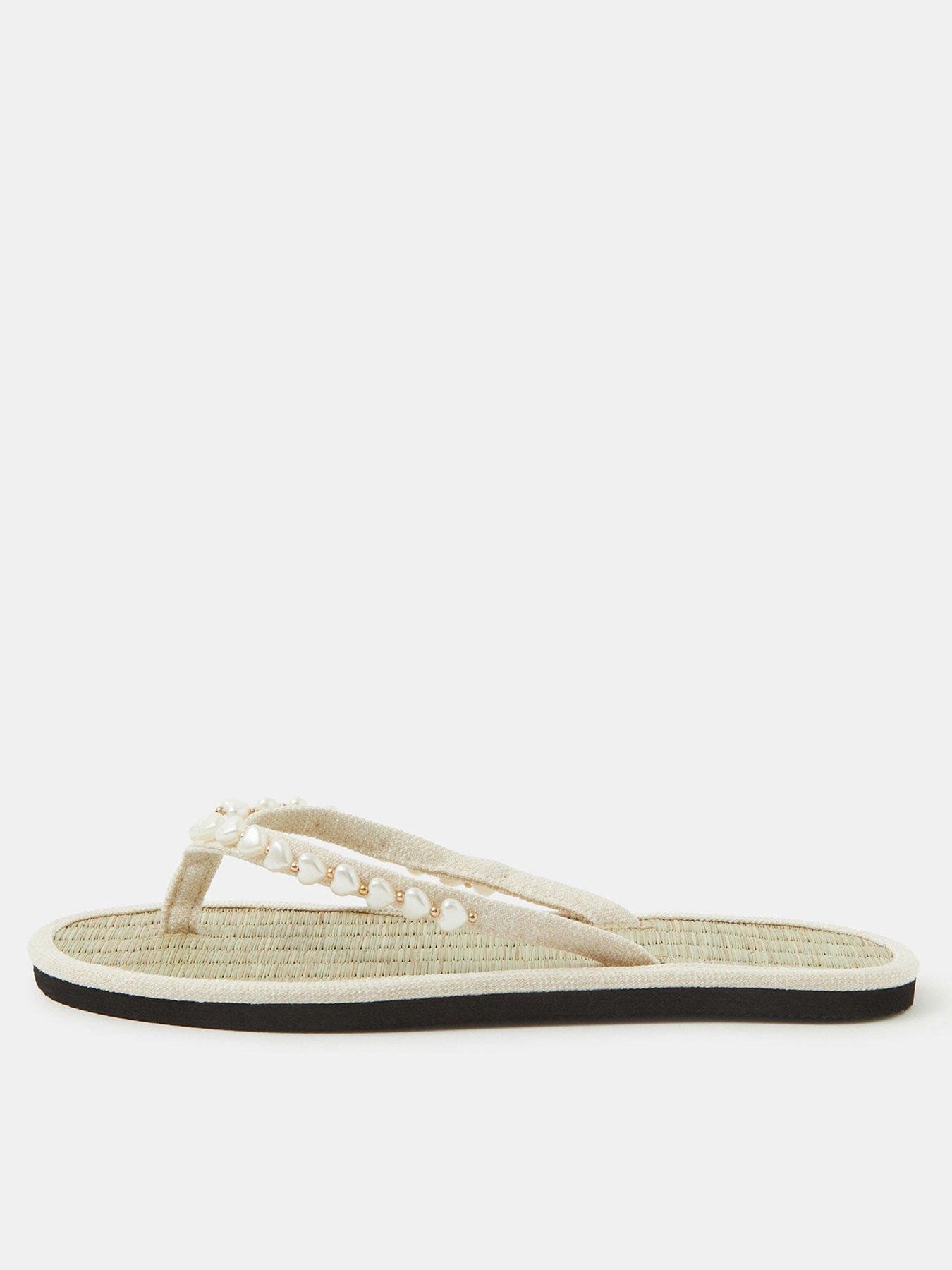 Accessorize Heart Bead Seagrass Flip Flops - Cream