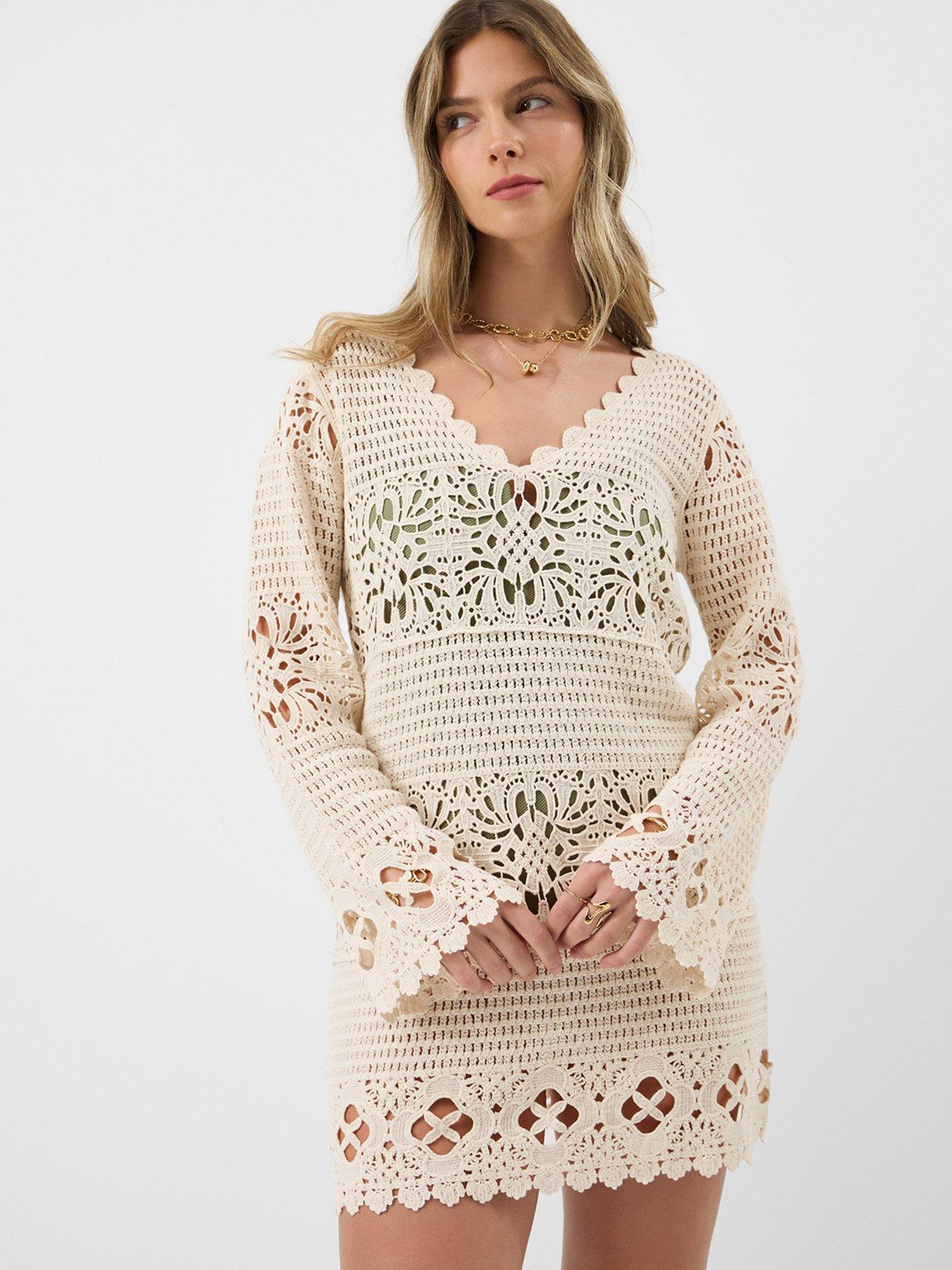Dresses | Mini (Short) | Holiday | Cream | Long Sleeve | Women | Very