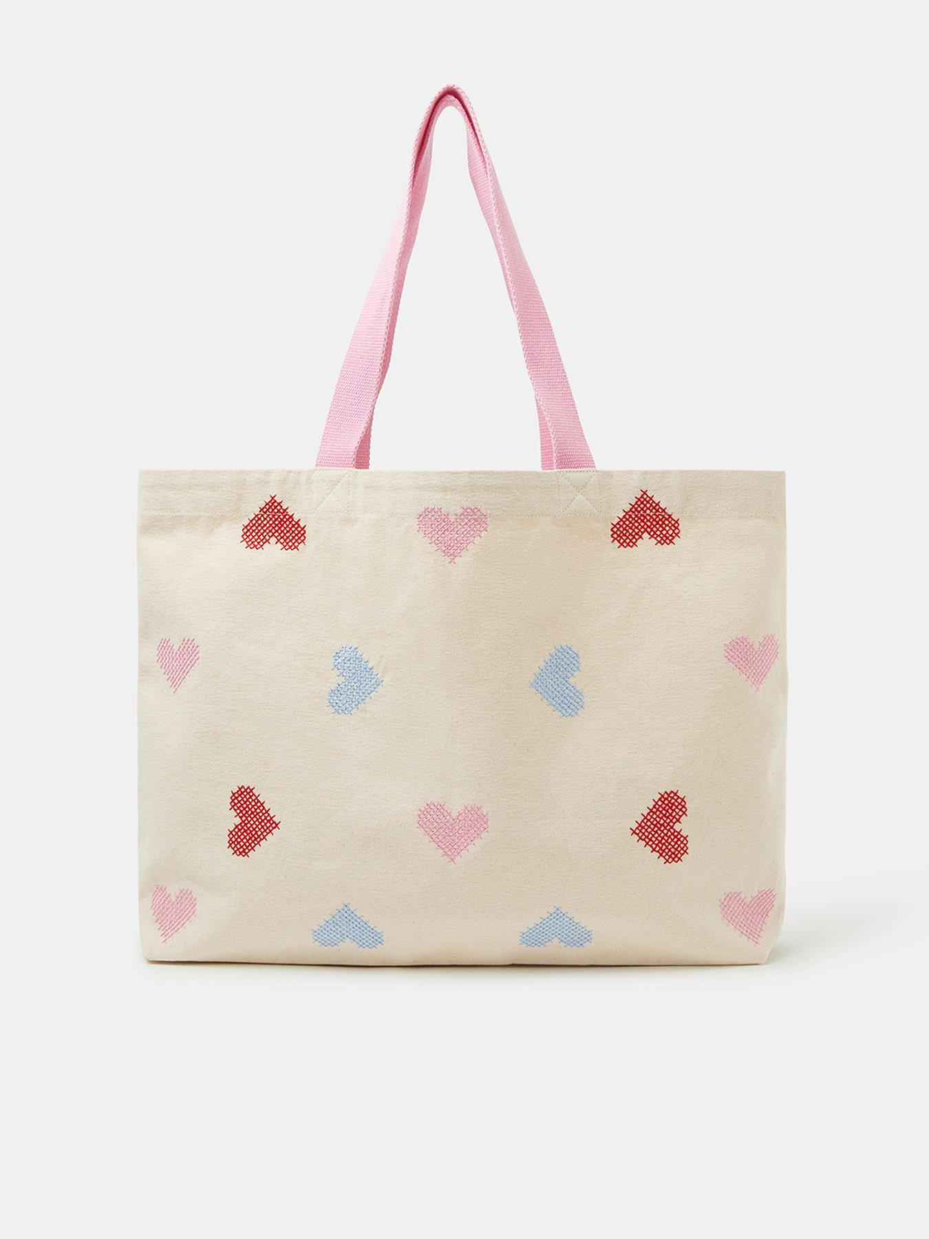 Accessorize Cross Stitch Heart Shopper Bag - Cream