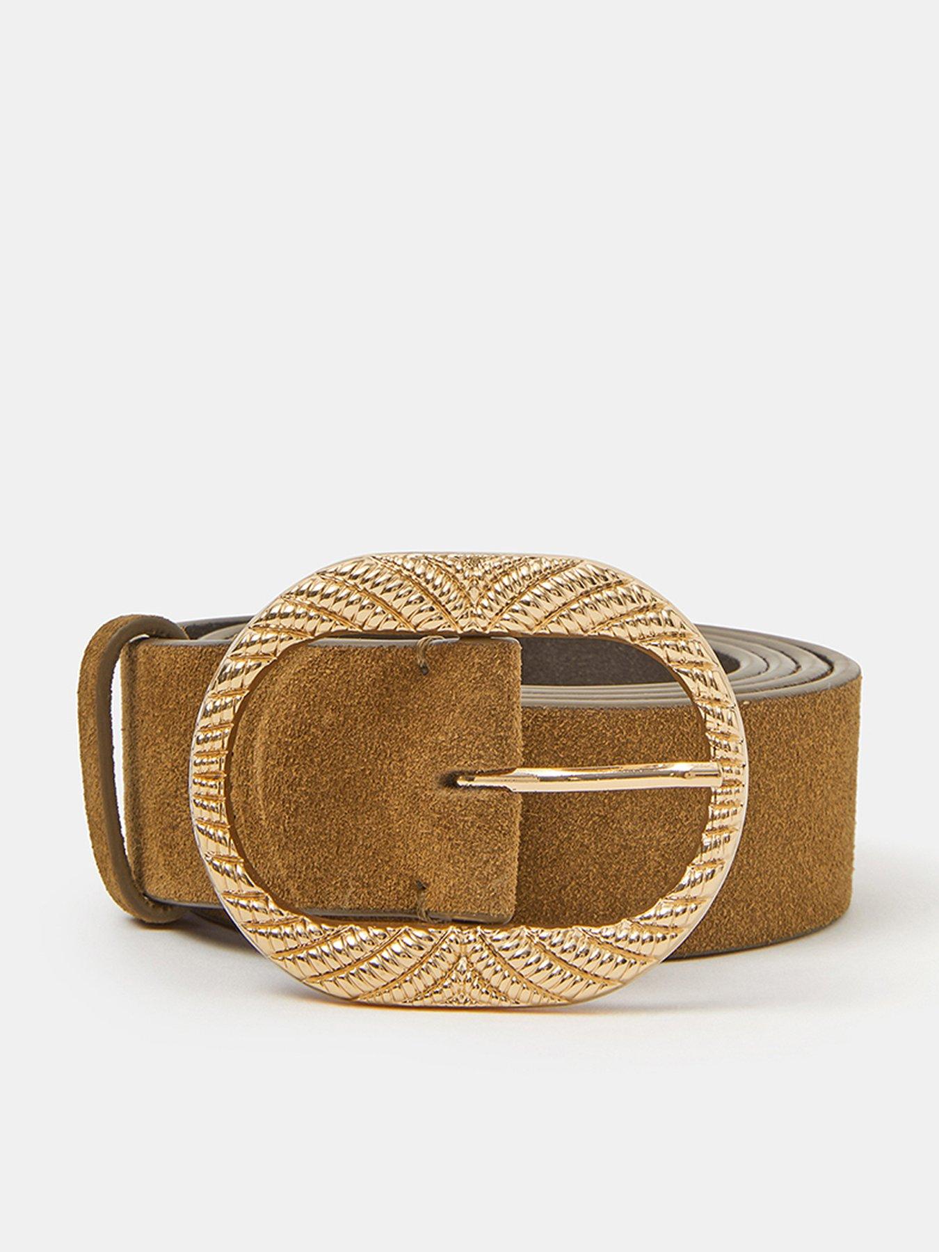 Accessorize Textured Buckle Leather Belt - Brown