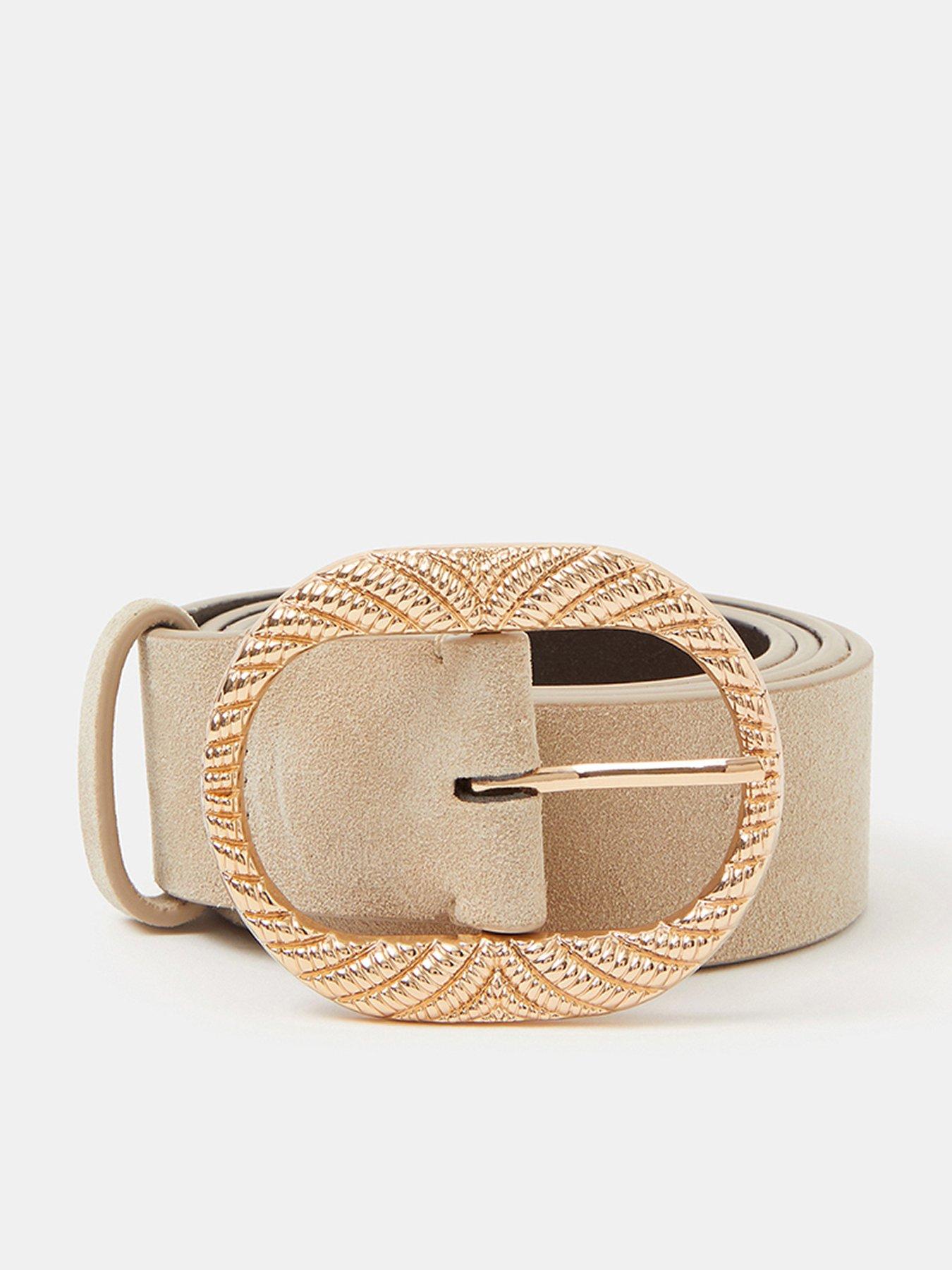 Accessorize Textured Buckle Leather Belt - Mink