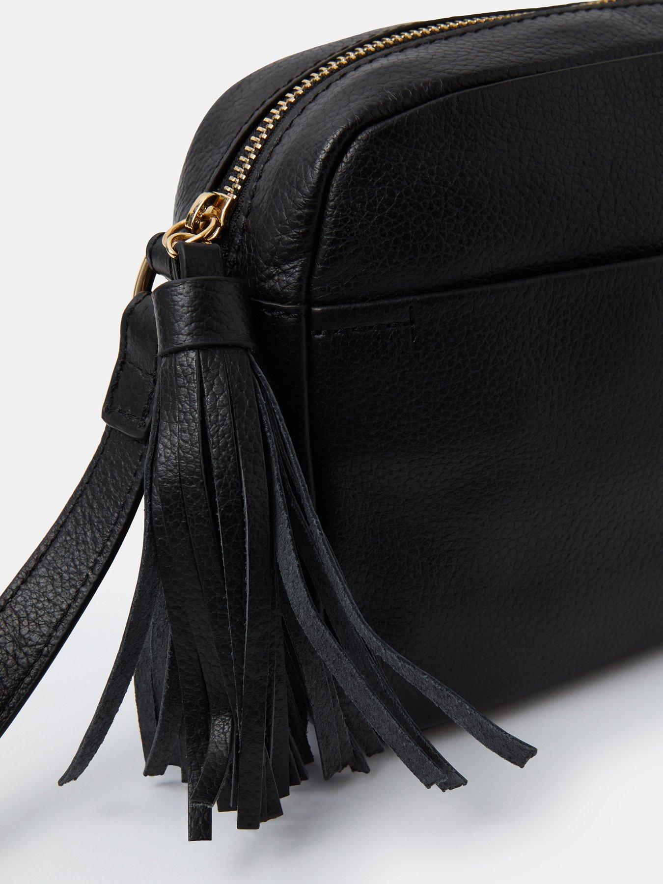 Image 2 of 4 of Accessorize Tassel Leather Crossbody Bag - Black