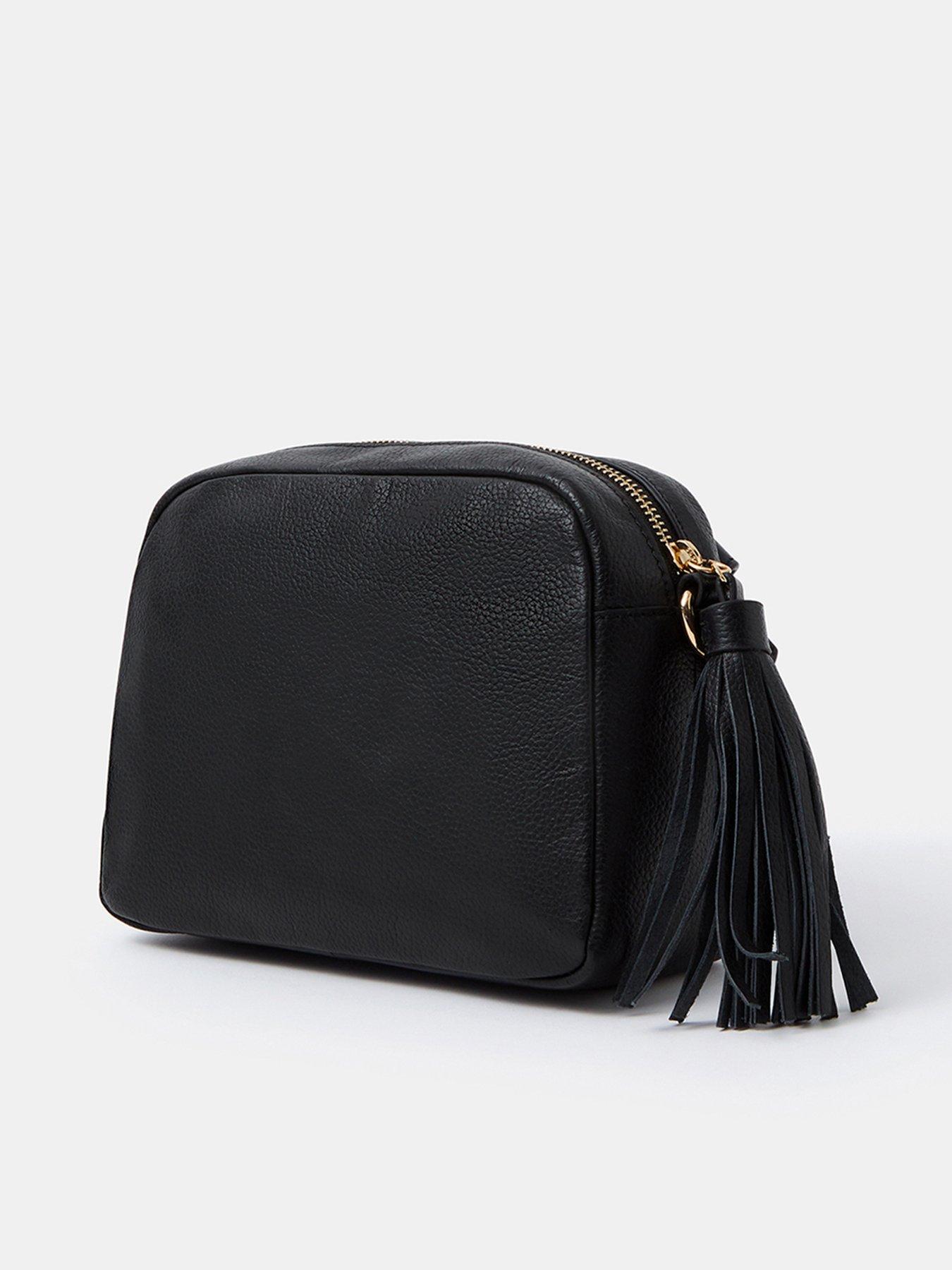 Image 4 of 4 of Accessorize Tassel Leather Crossbody Bag - Black