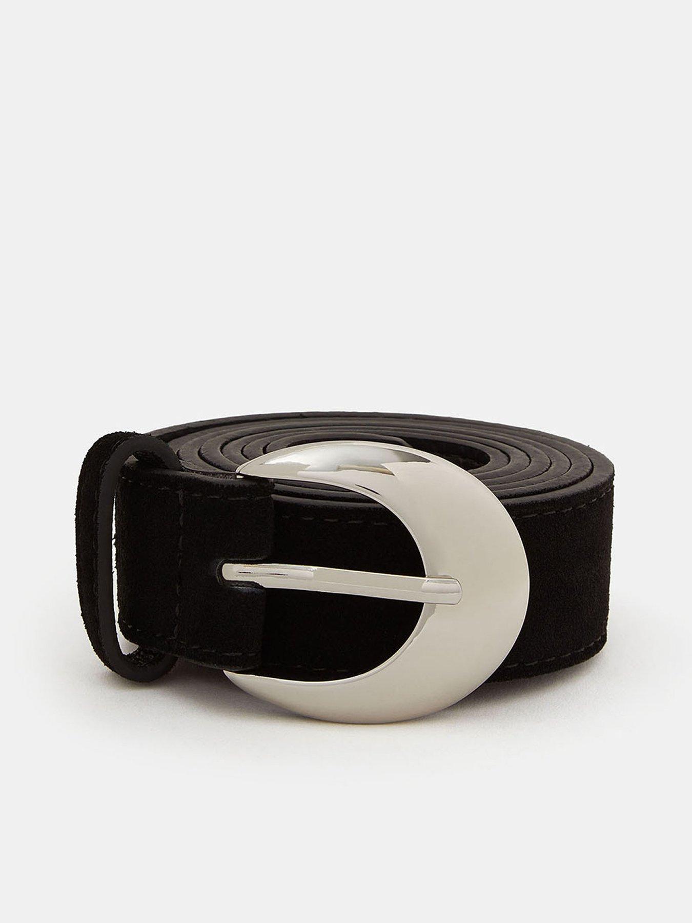 Image 1 of 3 of Accessorize Oval Buckle Suede Belt - Black