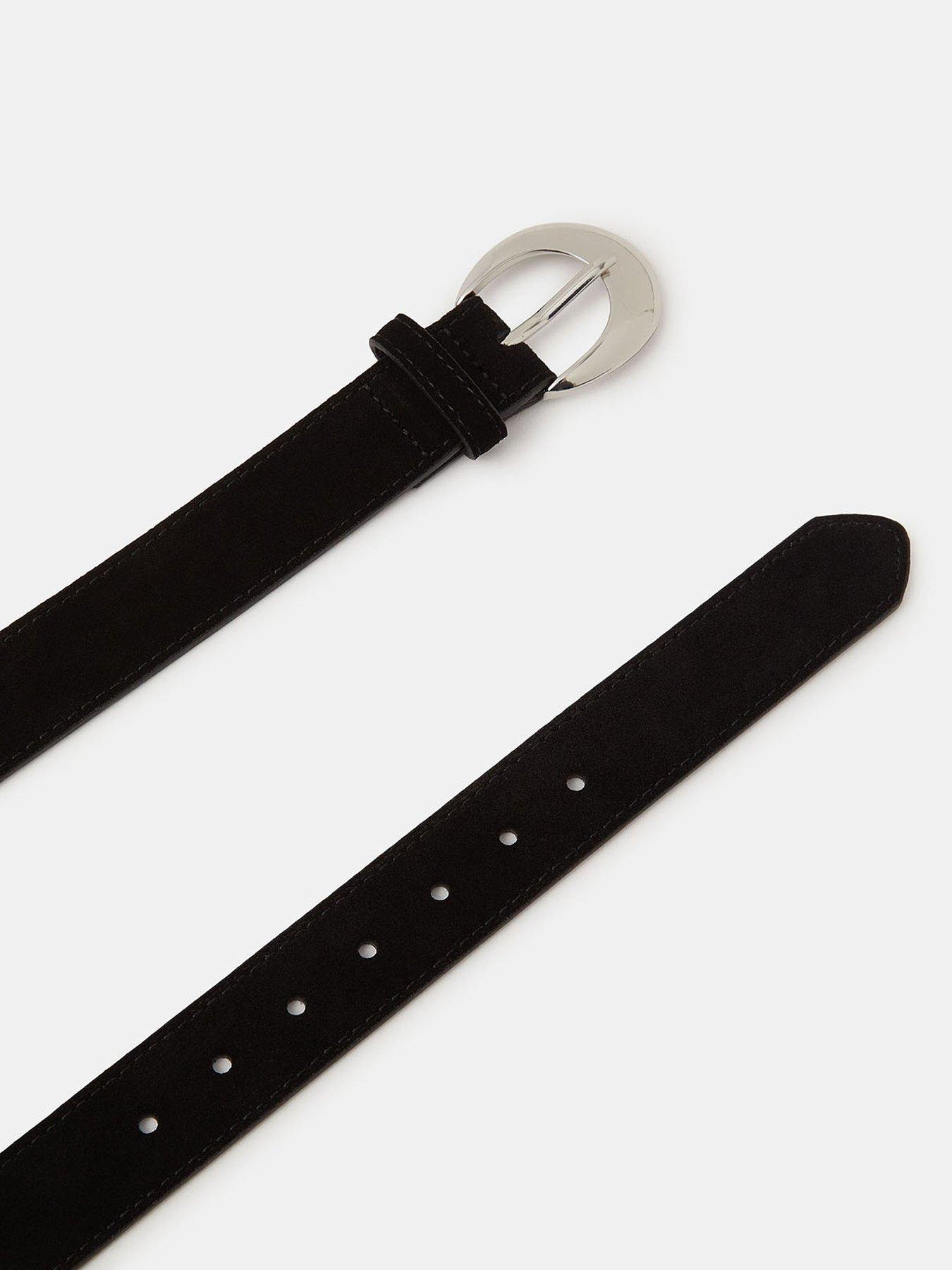 Image 3 of 3 of Accessorize Oval Buckle Suede Belt - Black