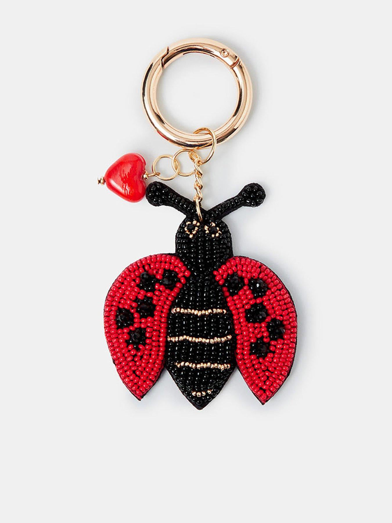 Accessorize Beaded Love Bug Bag Charm - Red