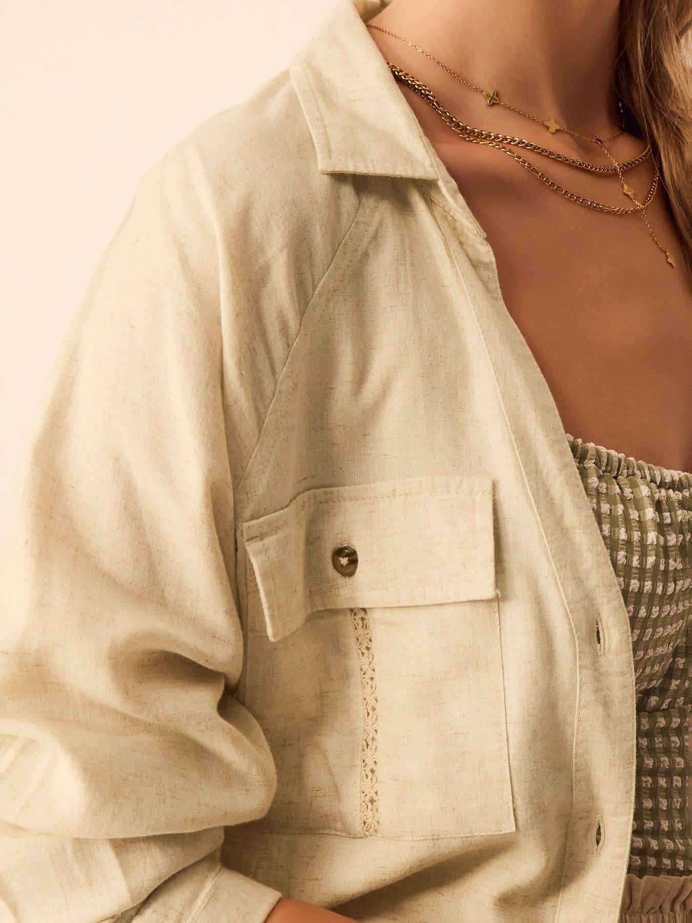 Image 3 of 4 of Accessorize Lace Trim Beach Cover Up Shirt - Brown